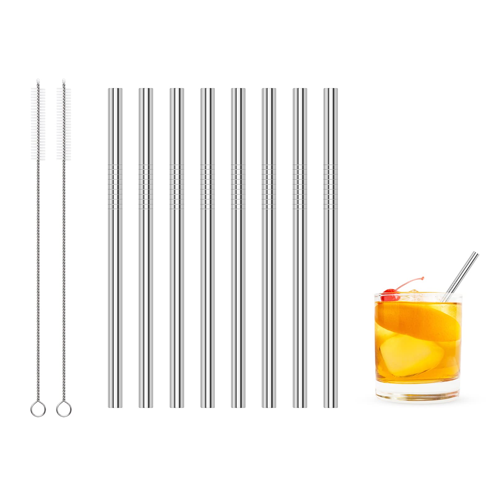 Eco-Friendly Short Metal Straws for Cocktails - 8 Pack Reusable Stainless Steel Drinking Straws for Kids & Adults | Perfect for Smoothies, Iced Coffee & Party Drinks