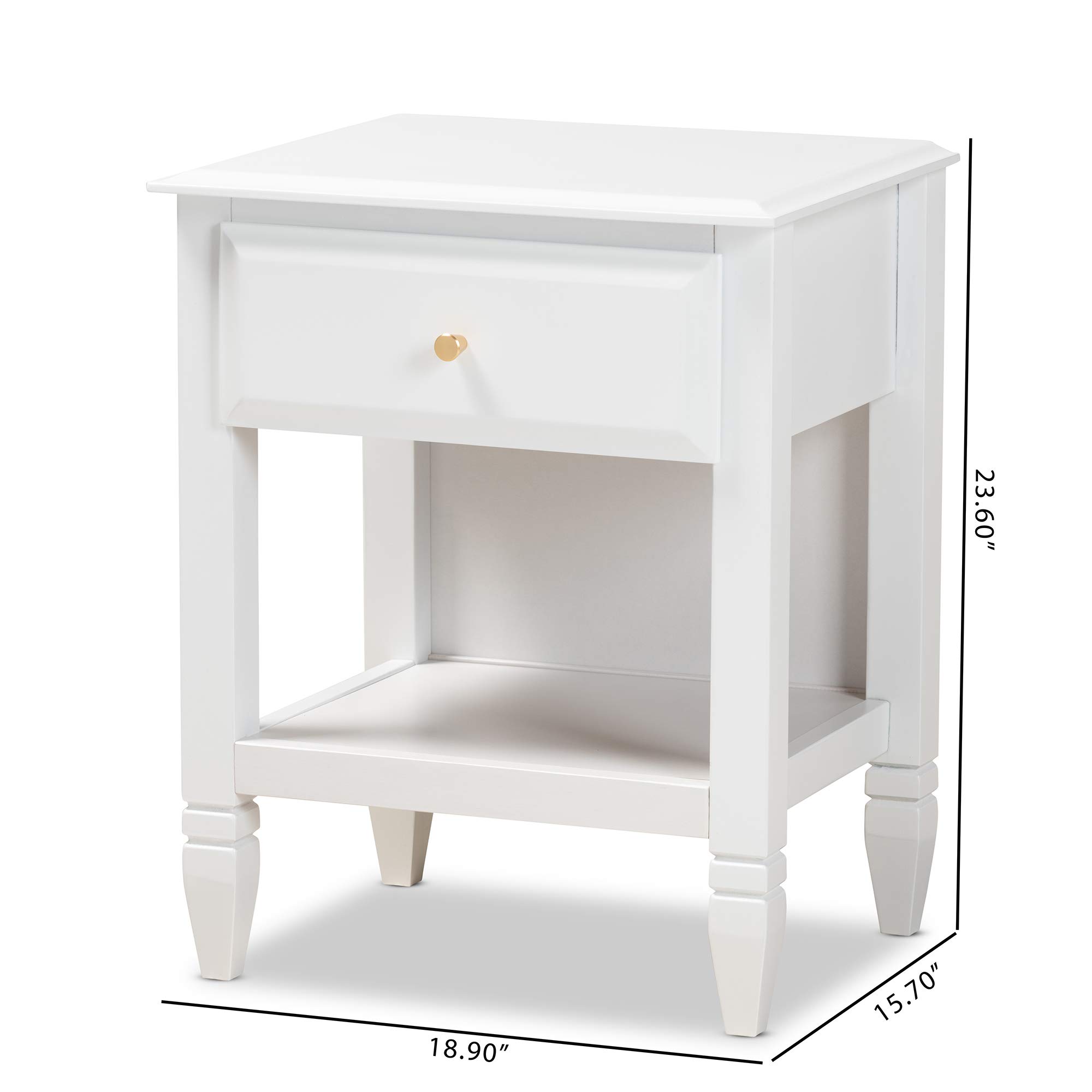 Baxton Studio Modern Nightstand with Gold Accents - White & Gold Bedside Table for Bedroom, Living Room, or Guest Room - Stylish Storage End Table with Drawer