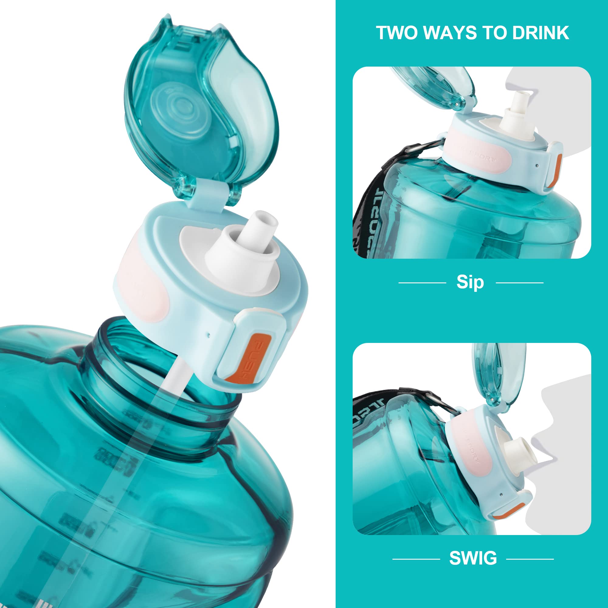 TKK 64oz Half Gallon Water Bottle with Time Markings - Large BPA-Free Water Jug with Straw, Strap & Handle - Ideal for Gym, Workout, Hiking & Daily Hydration
