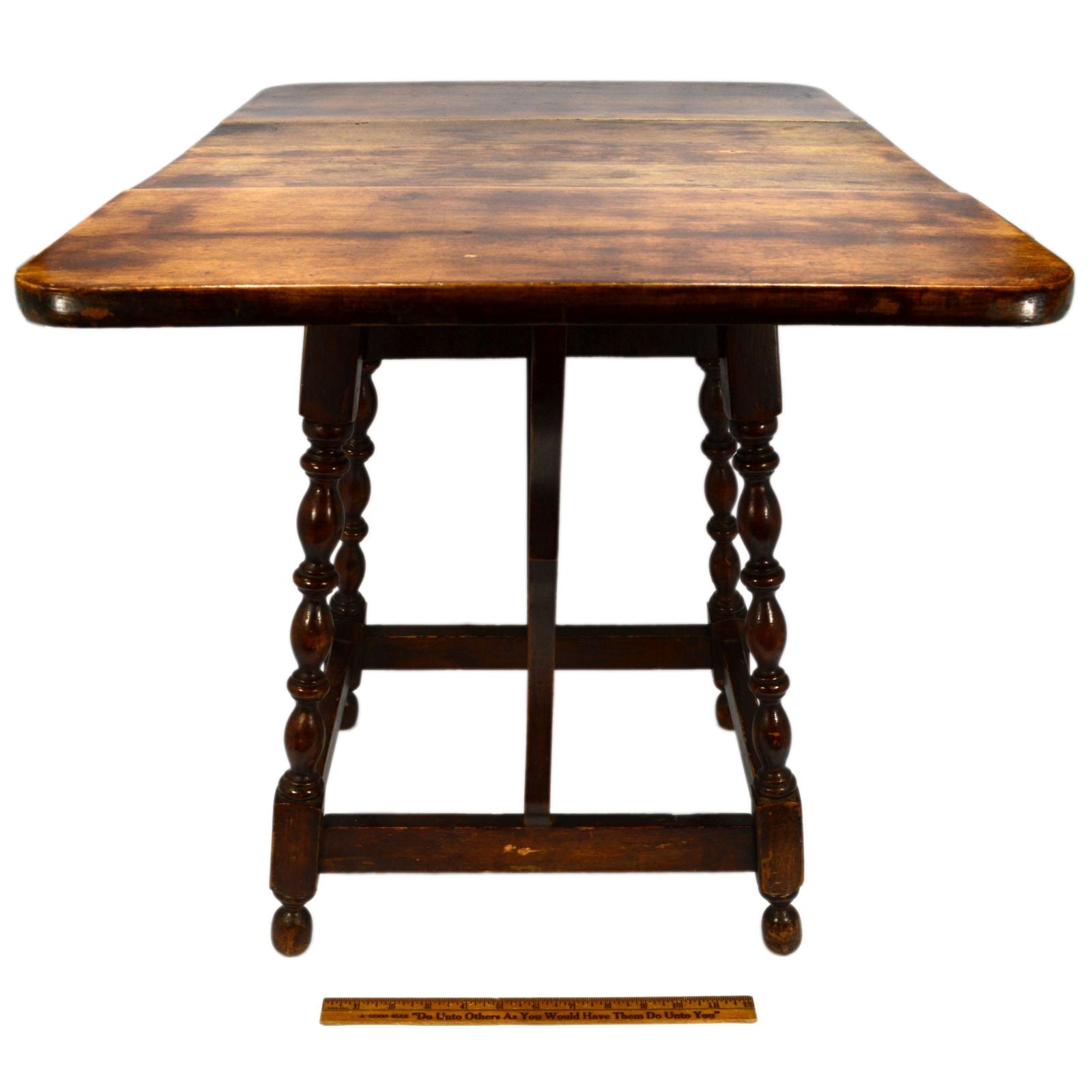 Antique 19th Century Hardwood Drop Leaf Side Table with Turned Gate Leg - Perfect for Living Room, Bedroom, or as Lamp/Plant Stand