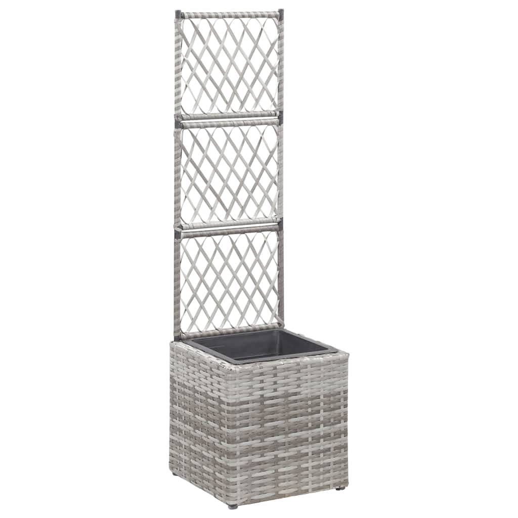 Trellis Raised Garden Bed with 1 Pot - 11.8x11.8x42.1 Inch Outdoor Rectangular Planter for Herbs, Vegetables & Flowers - Durable Poly Rattan in Gray - Perfect for Backyard, Patio, Balcony & Deck Gardening