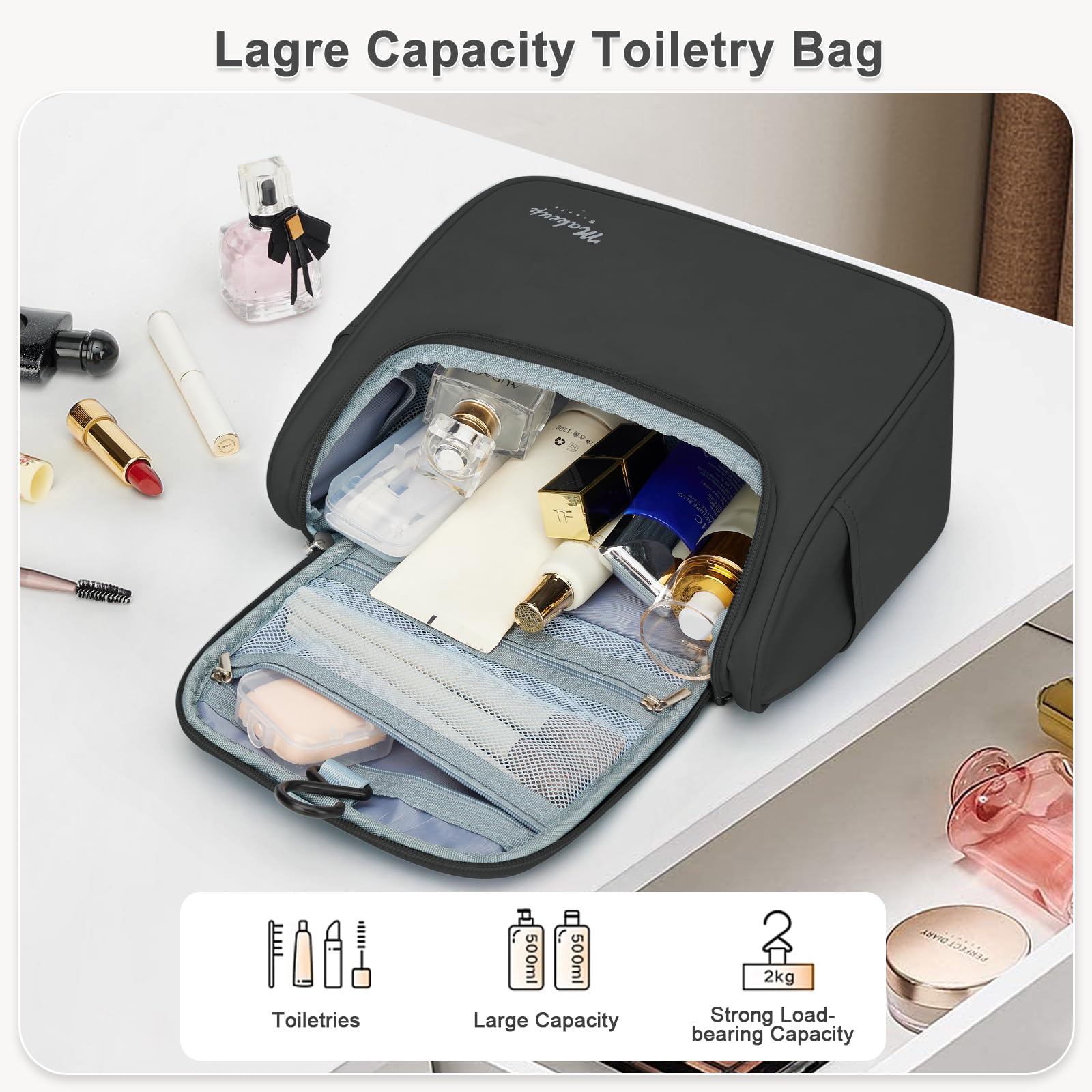 Waterproof Travel Toiletry Bag for Women - Large Cosmetic Organizer for Travel Essentials