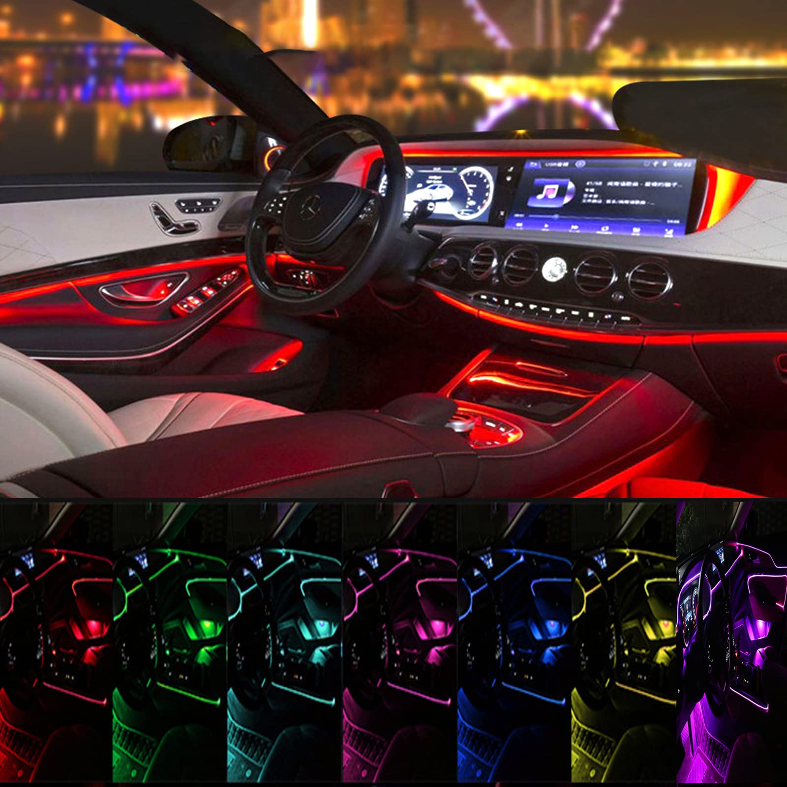 EL Wire LED Car Strip Lights - Flexible Neon LED Panel Gap String Light with USB Power, Strobing & Glowing Effects for DIY Car Decorations - Perfect for Interior Accent Lighting, Underbody Glow, and Nighttime Driving