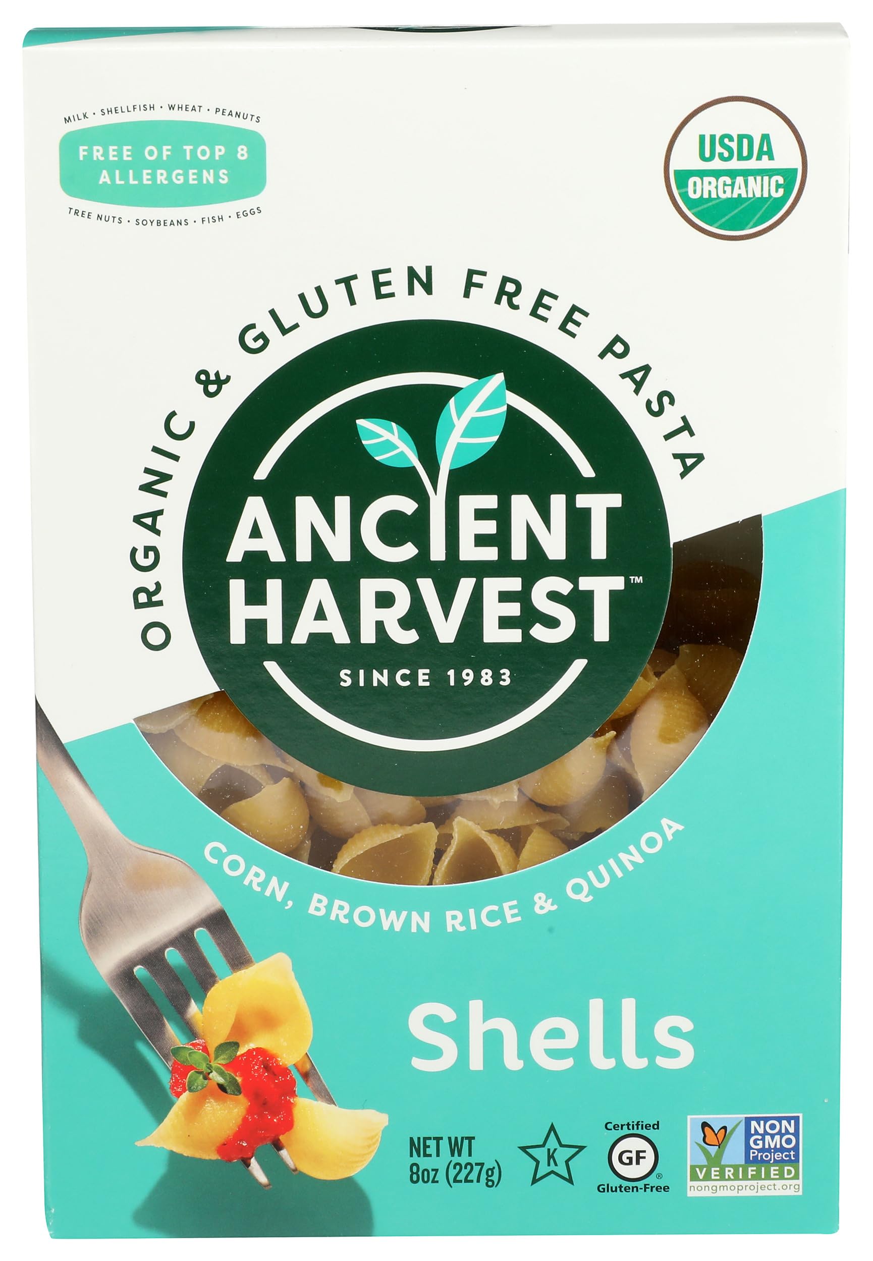 Ancient Harvest Gluten Free Pasta Shells - 8oz Organic Quinoa Pasta for Healthy Meals | Perfect for Vegan, Celiac & Keto Diets | Quick Dinner & Lunch Recipes
