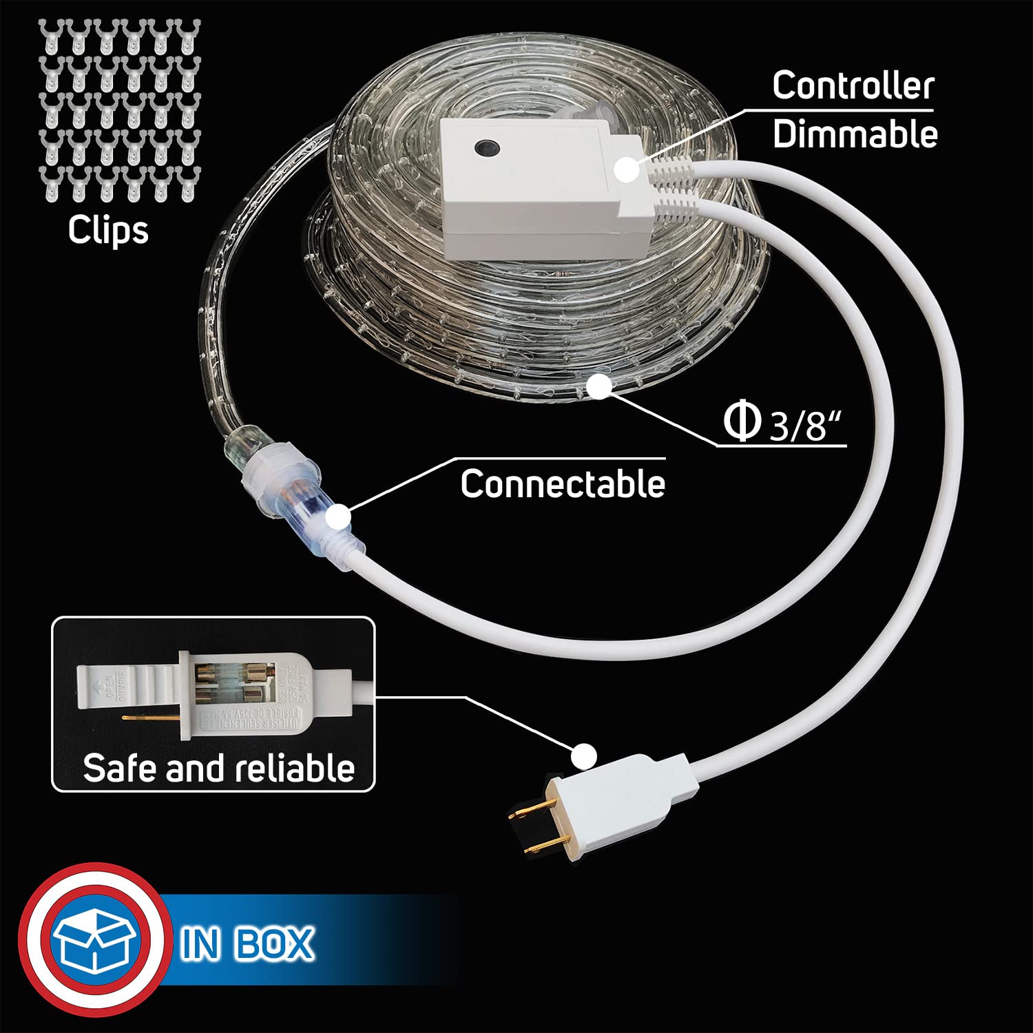 Patriotic LED Rope Lights - 50ft Red White Blue, Dimmable for 4th of July & Memorial Day Outdoor Decor