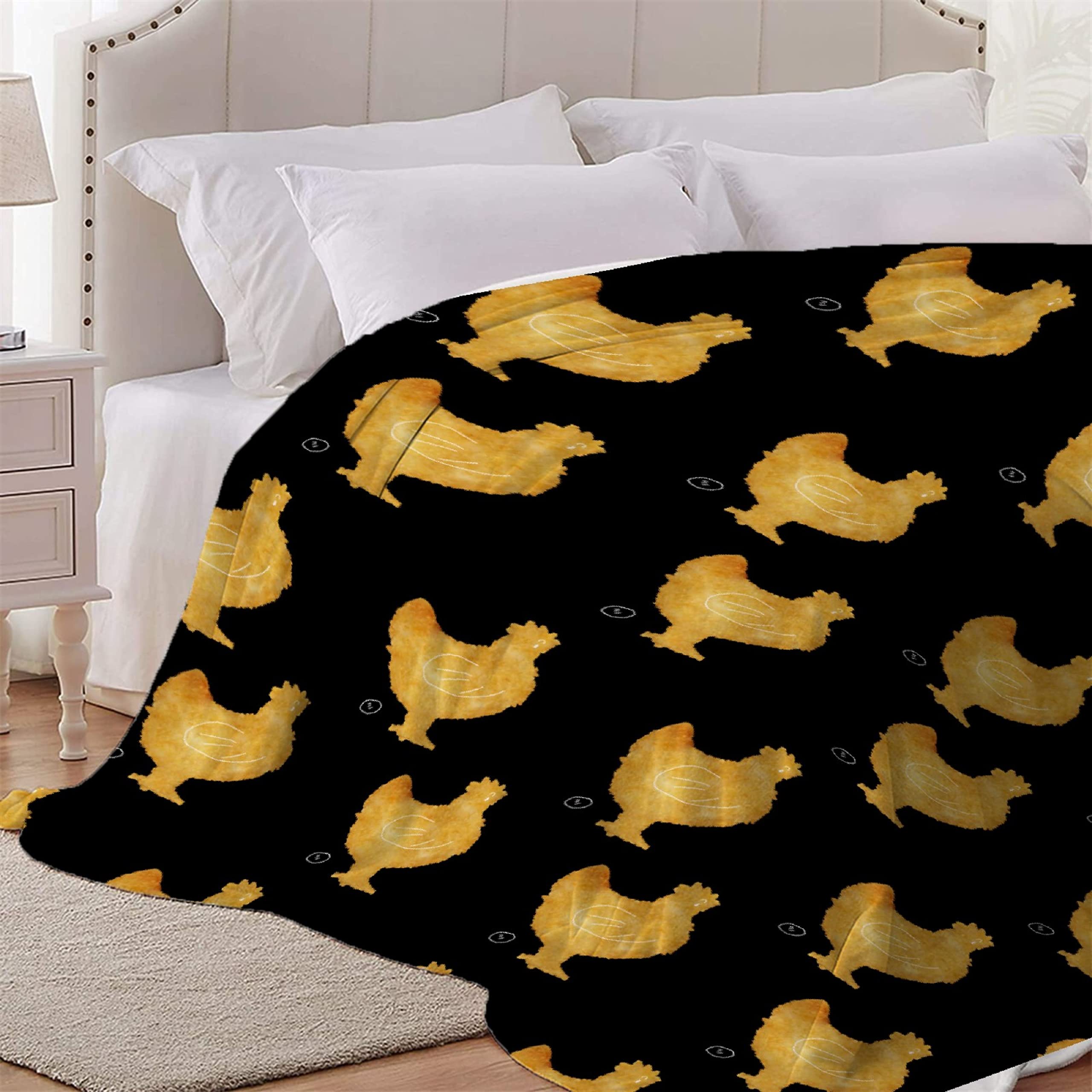 Premium Black Chicken Nugget Throw Blanket - Ultra Soft Flannel Fleece Blanket for Gifts, Plush Lightweight Cozy Blanket for Couch, Sofa & Bed - All Season XL 120x90 inches - Perfect for Family Movie Nights, Camping & Home Decor