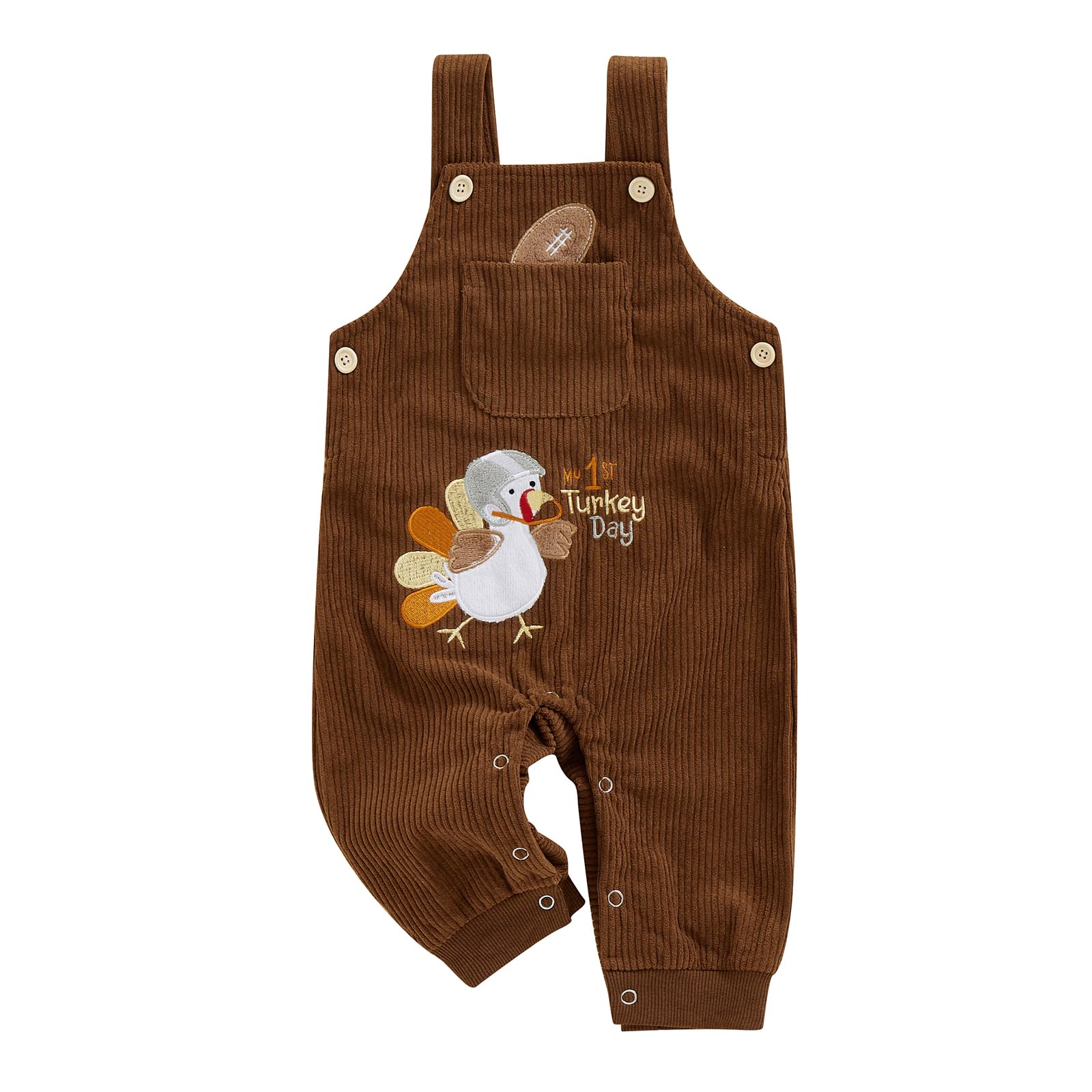 YOKJZJD Newborn Baby Thanksgiving Outfit - Turkey Print Corduroy Bib Overalls Jumpsuit for Boys & Girls | Fall & Holiday Season Baby Clothes for Family Gatherings & Photo Shoots