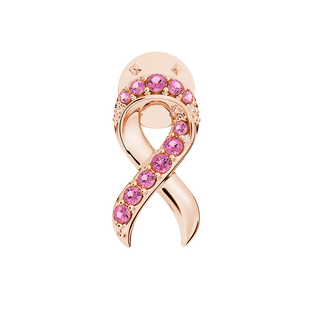 Faith Over Fear Rose Gold Ribbon Brooch Pin with Pavé Pink Sapphires - Elegant Jewelry Gift for Women, Perfect for Weddings, Anniversaries & Special Occasions