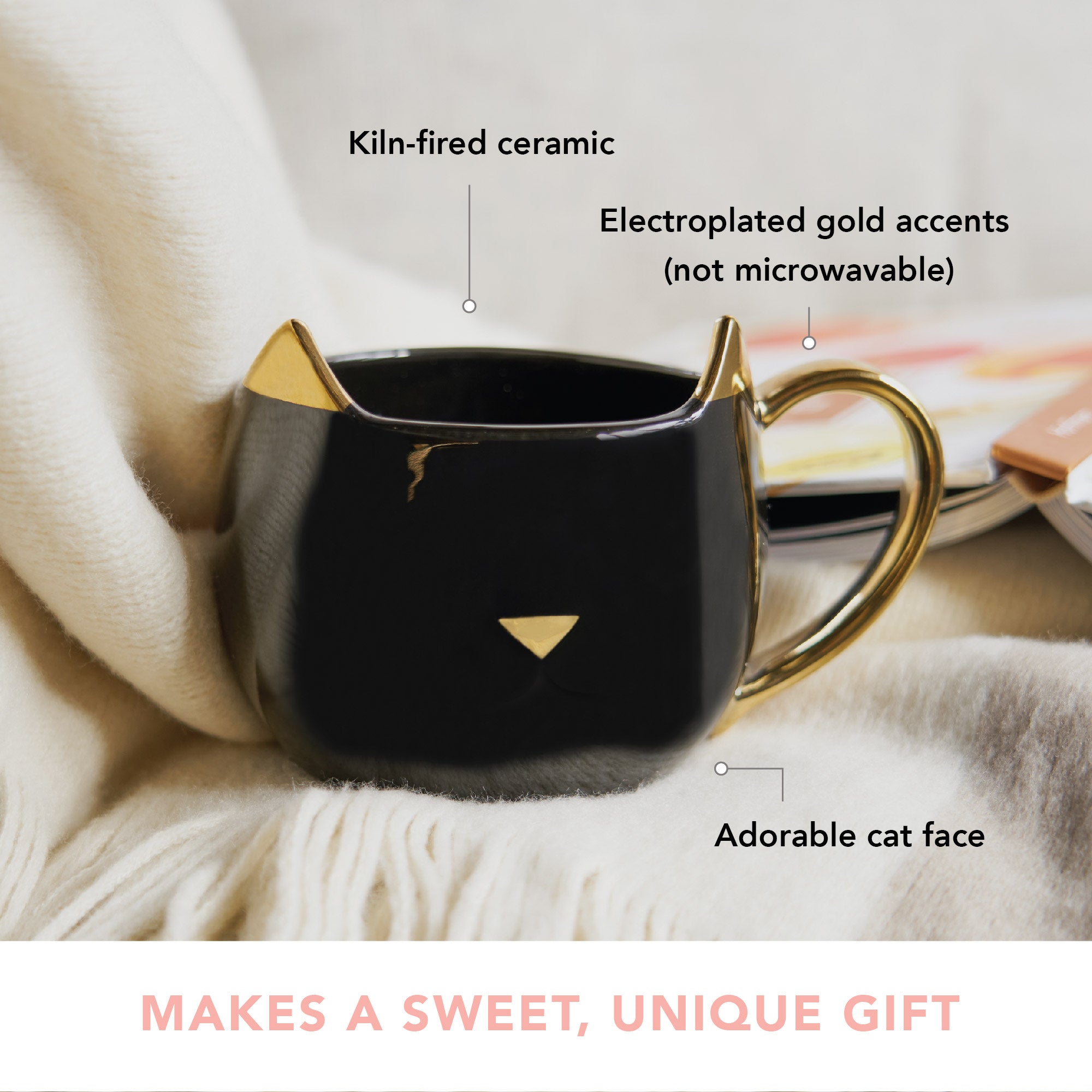 Chloe Black Cat Mug - Cute Ceramic Coffee Cup with Cat Design for Tea & Hot Drinks - Perfect Gift for Cat Lovers, Home & Office Use