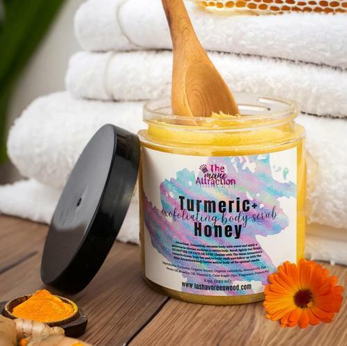 Organic Turmeric & Honey Body Scrub - 8oz Exfoliating Face & Body Polish for Glowing Skin - Natural Skincare for Dry Skin, Acne & Dark Spots - Perfect for Spa Day & Self Care Routine