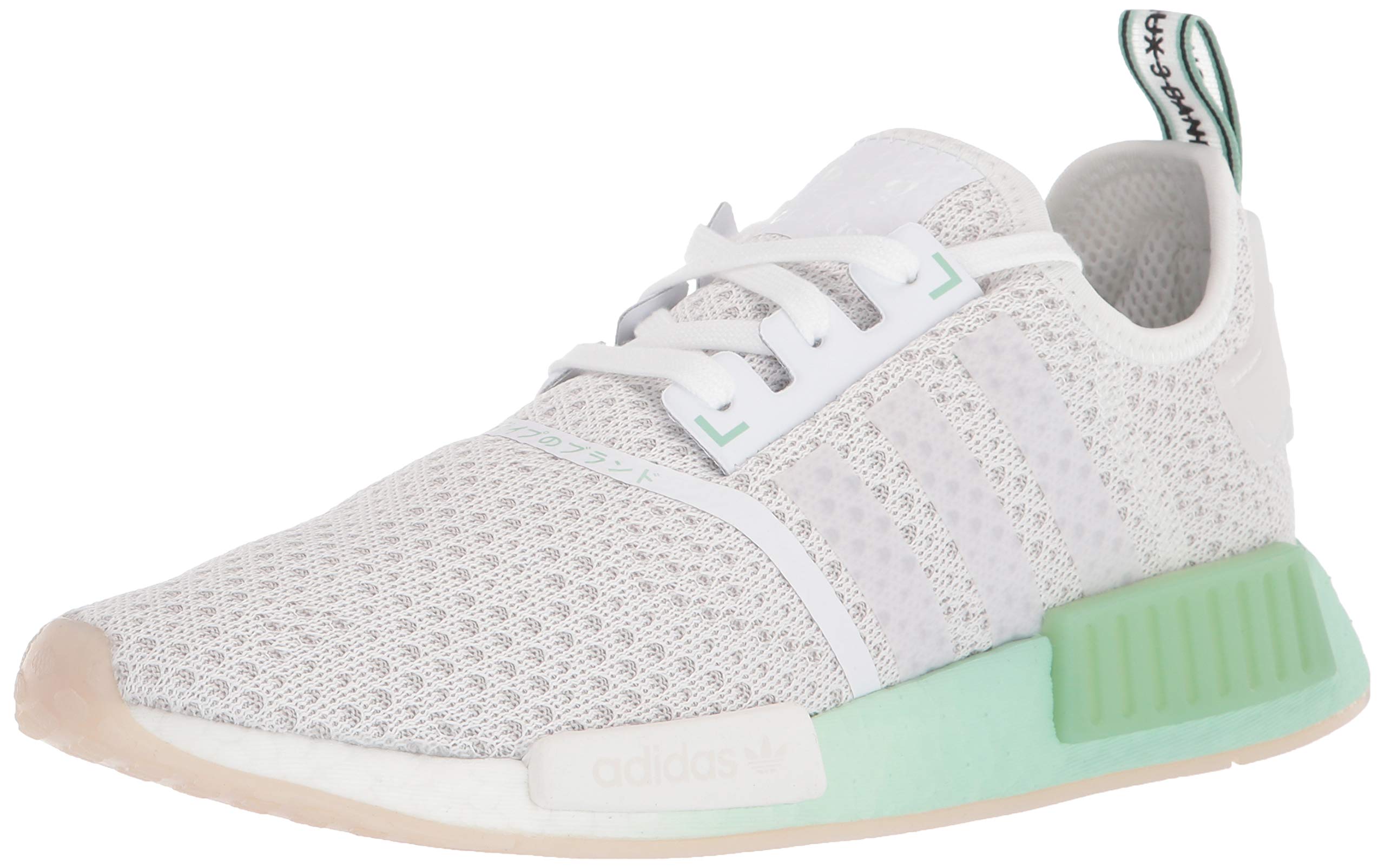 adidas Originals Men's NMD_R1 Running Sneakers - White/White/Blush Green - Size 10 | Lightweight Comfortable Walking Shoes for Gym, Workout & Casual Wear