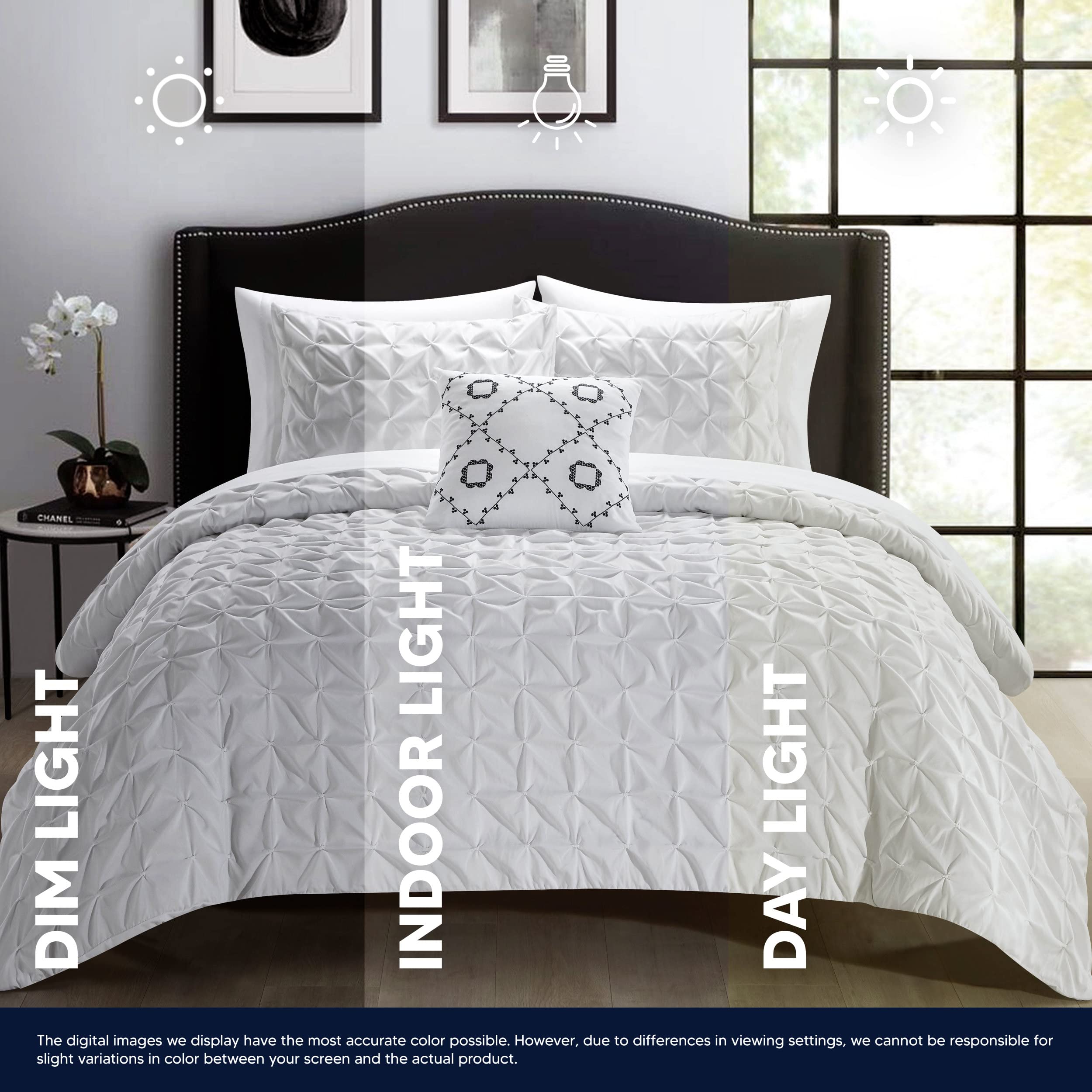 Chic Home Mercer 8-Piece Queen Comforter Set with Pinch Pleat Box Design - Includes Sheet Set & Decorative Pillow Shams, White | Perfect for Master Bedroom, Guest Room & Luxury Hotel Decor