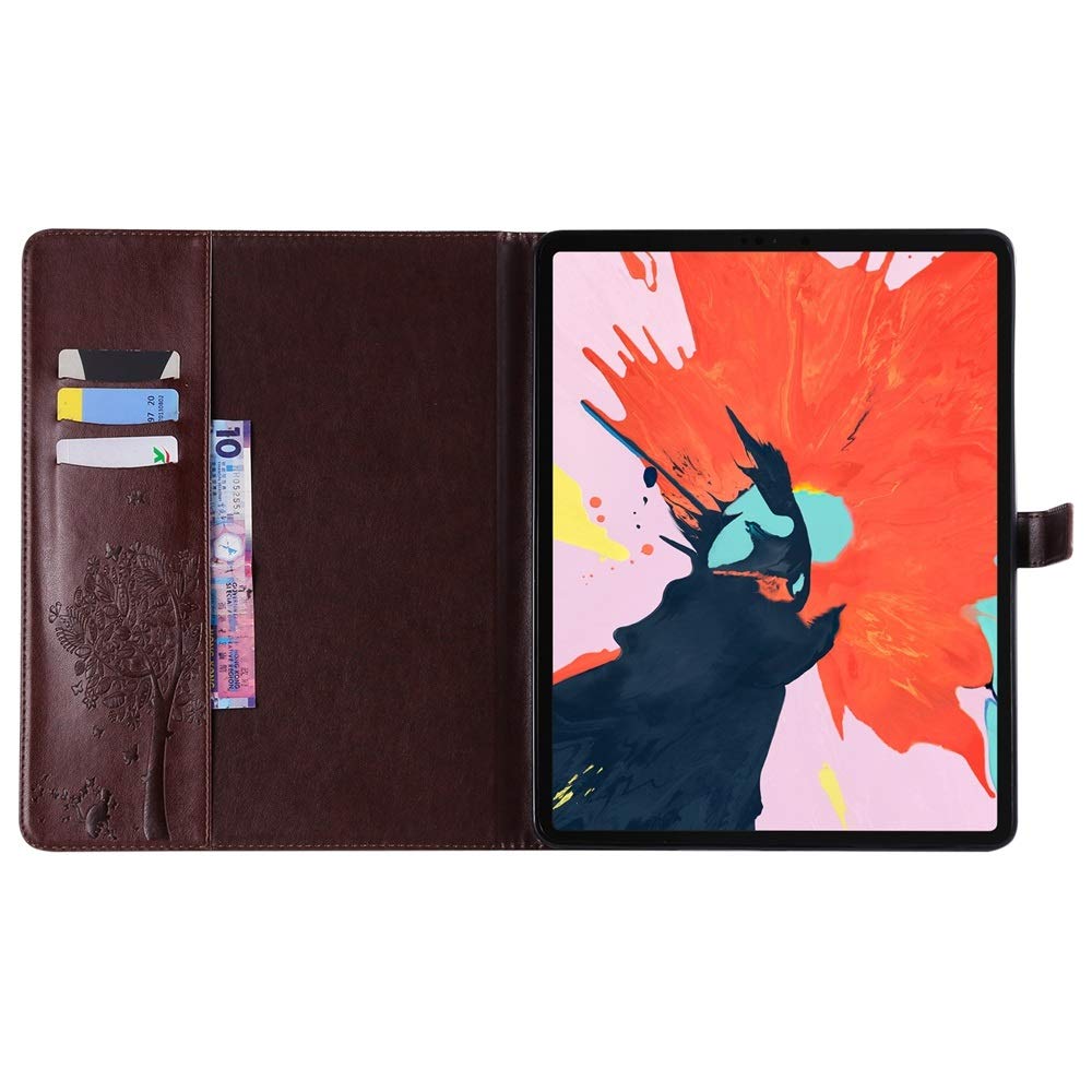 Premium PU Leather Tablet Case for iPad Pro 12.9 Inch (3rd Gen 2018) - Tree Cat Embossed Flip Stand Cover with Card Slot - Brown | Perfect for Work, Travel & Home Use