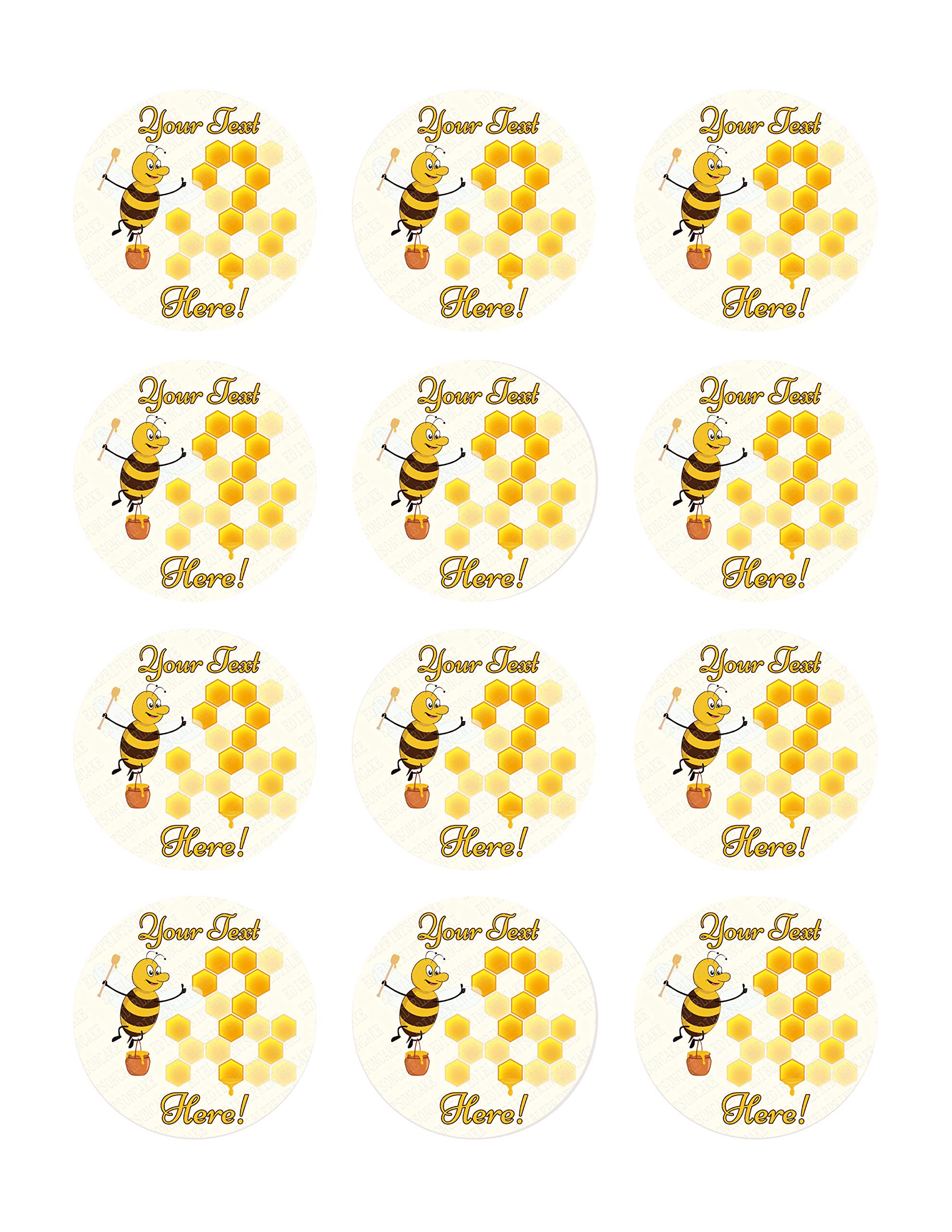 Edible Bee and Honey Cupcake Toppers - 2 Inch (12 Pieces per Sheet) - Perfect for Birthday Cakes, Baby Showers & Wedding Desserts