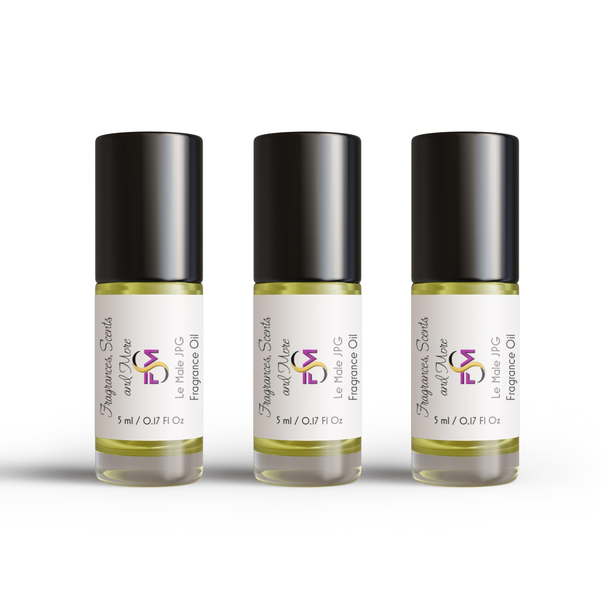 Le Male JPG Fragrance Oil Roll-On - 3 Pack (0.17 Fl Oz/5ml Each) - Premium Glass Bottle Perfume for Men - Day & Night, Date Night, Office & Special Occasions