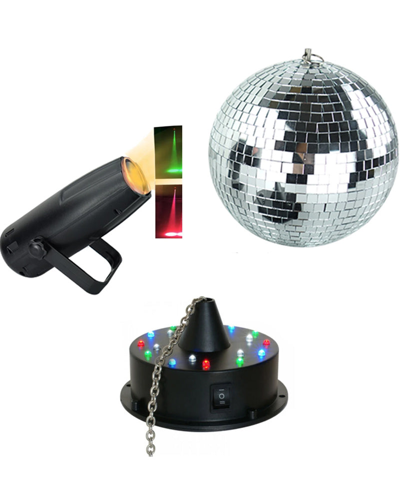 70s Disco CR Lite 20cm Mirror Ball with Motor and Pinspot LED Set - Perfect for Dance Parties, Nightclubs, and Retro Themed Events