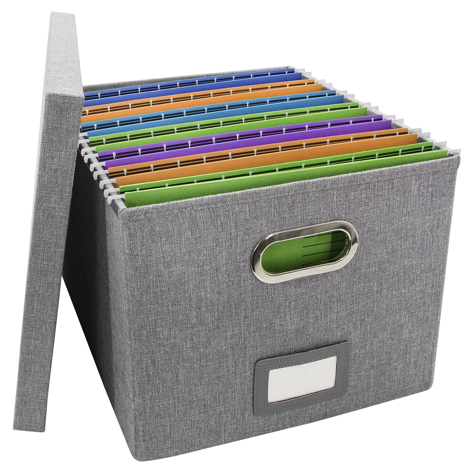 Collapsible Linen File Organizer Box with Lid - Office Document Storage Cabinet for Folders & Papers | Portable File Storage Solution for Home, Office & School Organization (1 Pack, Gray)