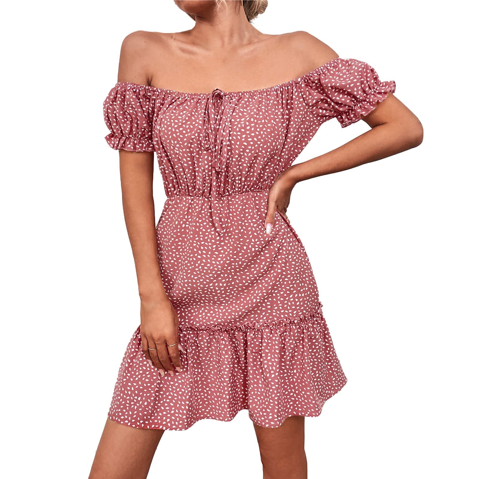 Women's Sexy Lace-Up One Shoulder Beach Dress - Flowy Dot Print Summer Party Dress for Vacation, Poolside & Night Out