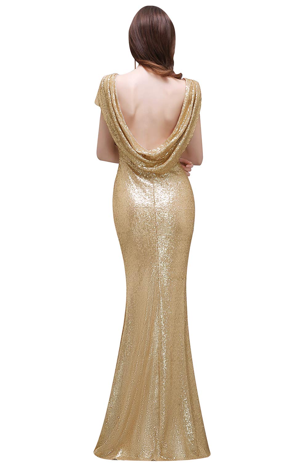 MisShow Women's Plus Size Rose Gold Sequin Prom Dress - Elegant Bridesmaid & Evening Gown for Formal Events, Weddings, Parties & Special Occasions