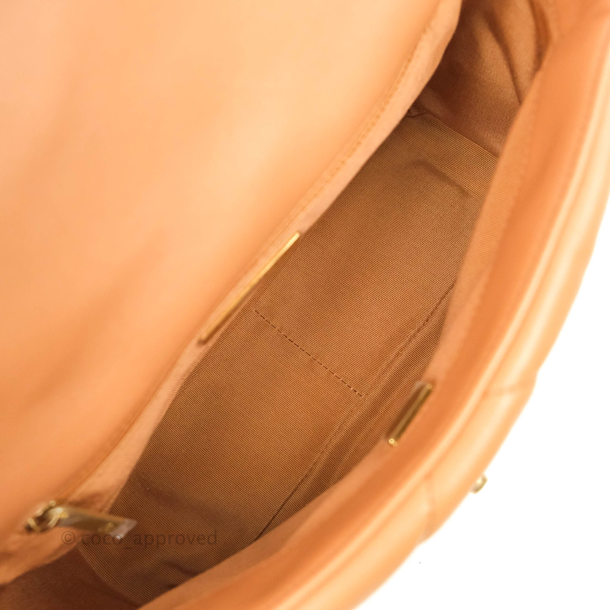 Authentic Chanel 19 Small Handbag in Caramel Dark Beige Lambskin with Mixed Hardware - 21K Collection | Luxury Crossbody Bag for Women, Perfect for Date Night & Special Occasions