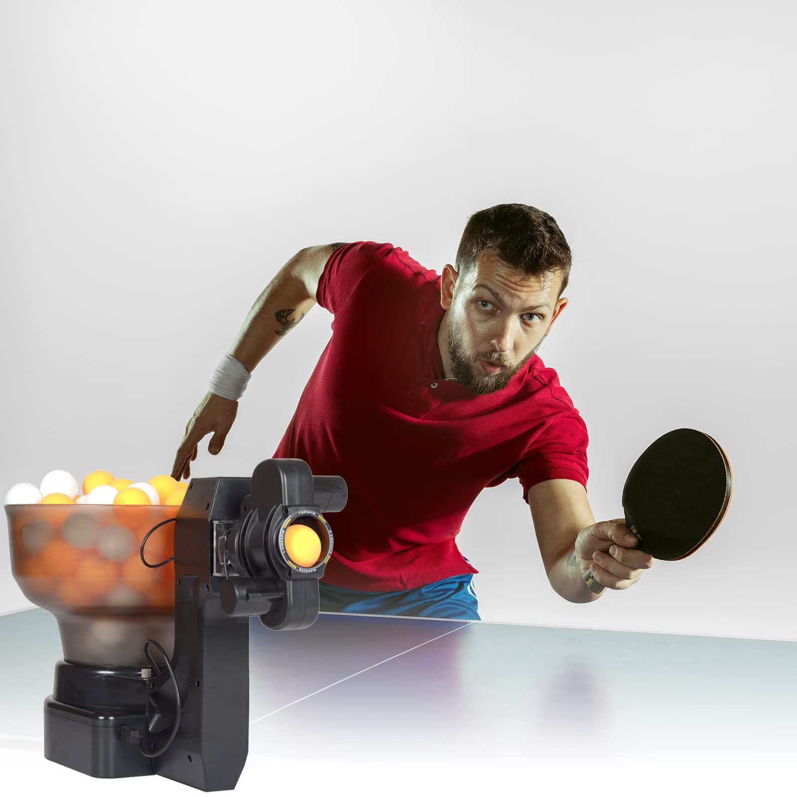 HP-07 Automatic Ping Pong Ball Machine - Portable Table Tennis Robot with 36 Spin Variations | Training Equipment for Home & Club Use | Includes Table Tennis Balls