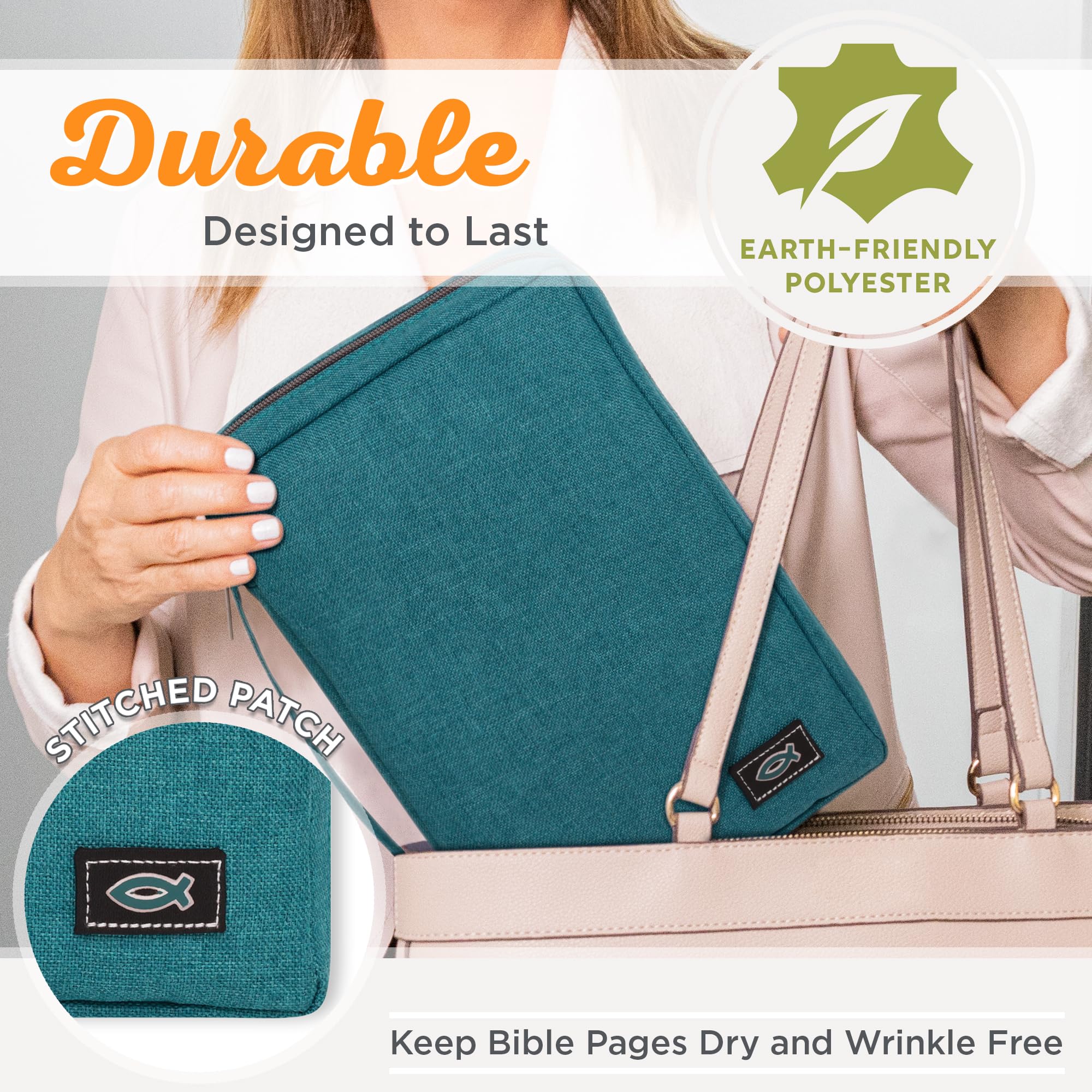 Christian Bible Cover for Men & Women - Jesus Fish Design, Teal Canvas, Small Size | Perfect for Church, Bible Study & Daily Devotion