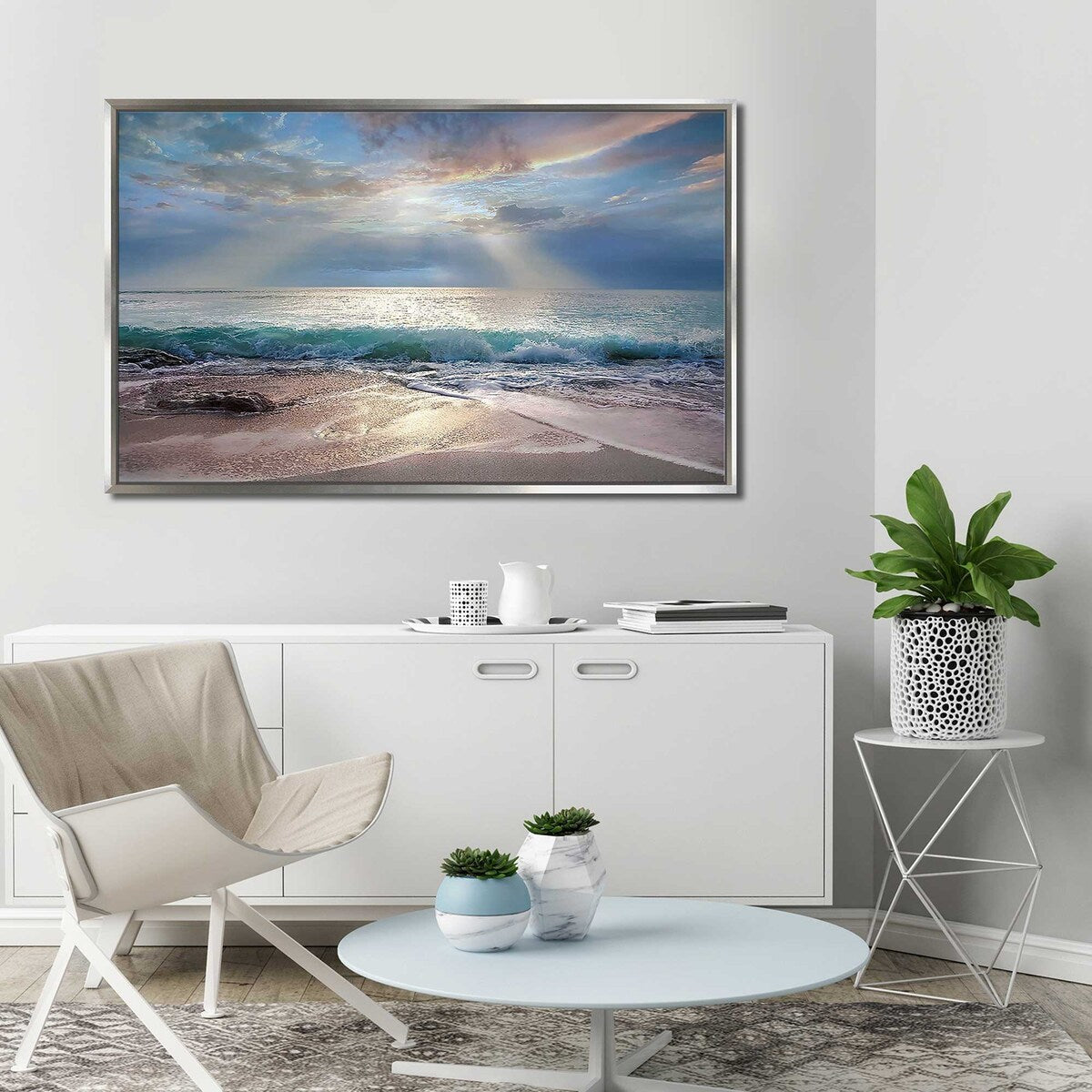Vibrant Aqua Blue Morning Print Floating Canvas Wall Art - Perfect for Living Room, Bedroom & Office Decor