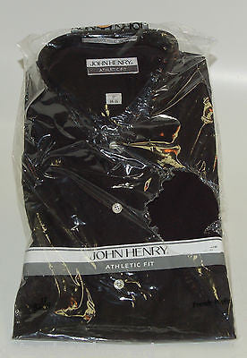 John Henry Men's Dress Shirt 17 34/35 Black - Premium Slim Fit Formal Shirt for Business & Office Wear