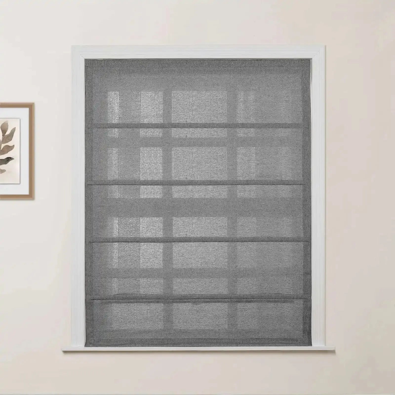 Ron Linen Cotton Herringbone Roman Shade - Cordless Window Treatment for Living Room, Bedroom & Office (Blackout/Sheer Options)