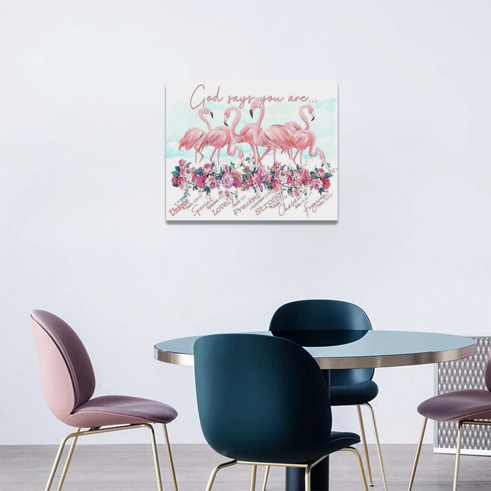Pink Flamingo Wall Art - Flamingo Bathroom Decor, Inspirational Canvas Painting Prints with 'God Says You Are' Quote - Modern Artwork for Girls Room, Bedroom & Living Room - 20x16 Inches - Perfect for Home, Office & Gift Giving
