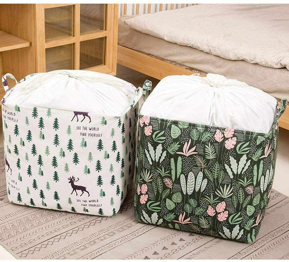 Large 100L Rectangular Laundry Hamper with Handles & Drawstring - Foldable Storage Bin for Clothes, Toys, Blankets - Perfect for Bedroom, Bathroom, Laundry Room Organization (Seaweed Green)