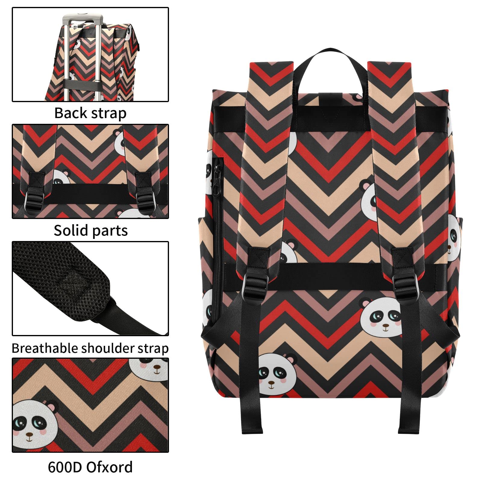 Acpiggto Cute Panda Roll Up Backpack - Striped Daypack for Gym, Sports & Travel - Lightweight Shoulder Bag for Women & Men - Perfect for Hiking, Workouts & Casual Use