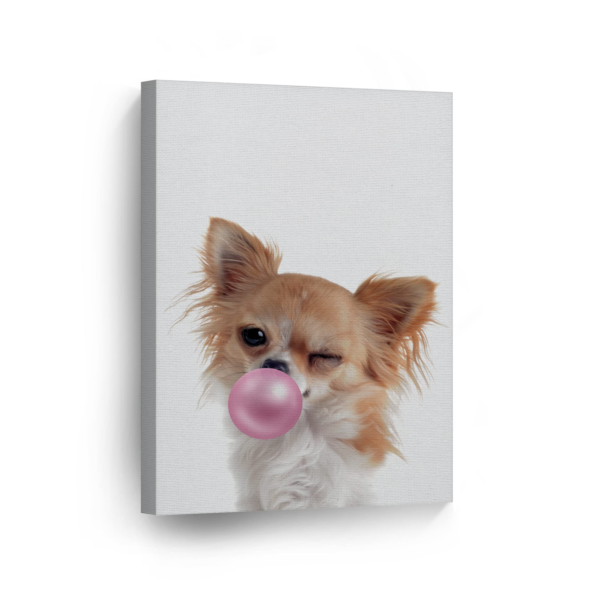 Chihuahua Dog Chewing Pink Bubble Gum Canvas Wall Art Print - Pet Lover Gift, Animal Pop Art Decor for Office, Living Room, Bedroom & Nursery (28x19 Inches) - Perfect for Dog Enthusiasts, Home Decor & Unique Gift Ideas