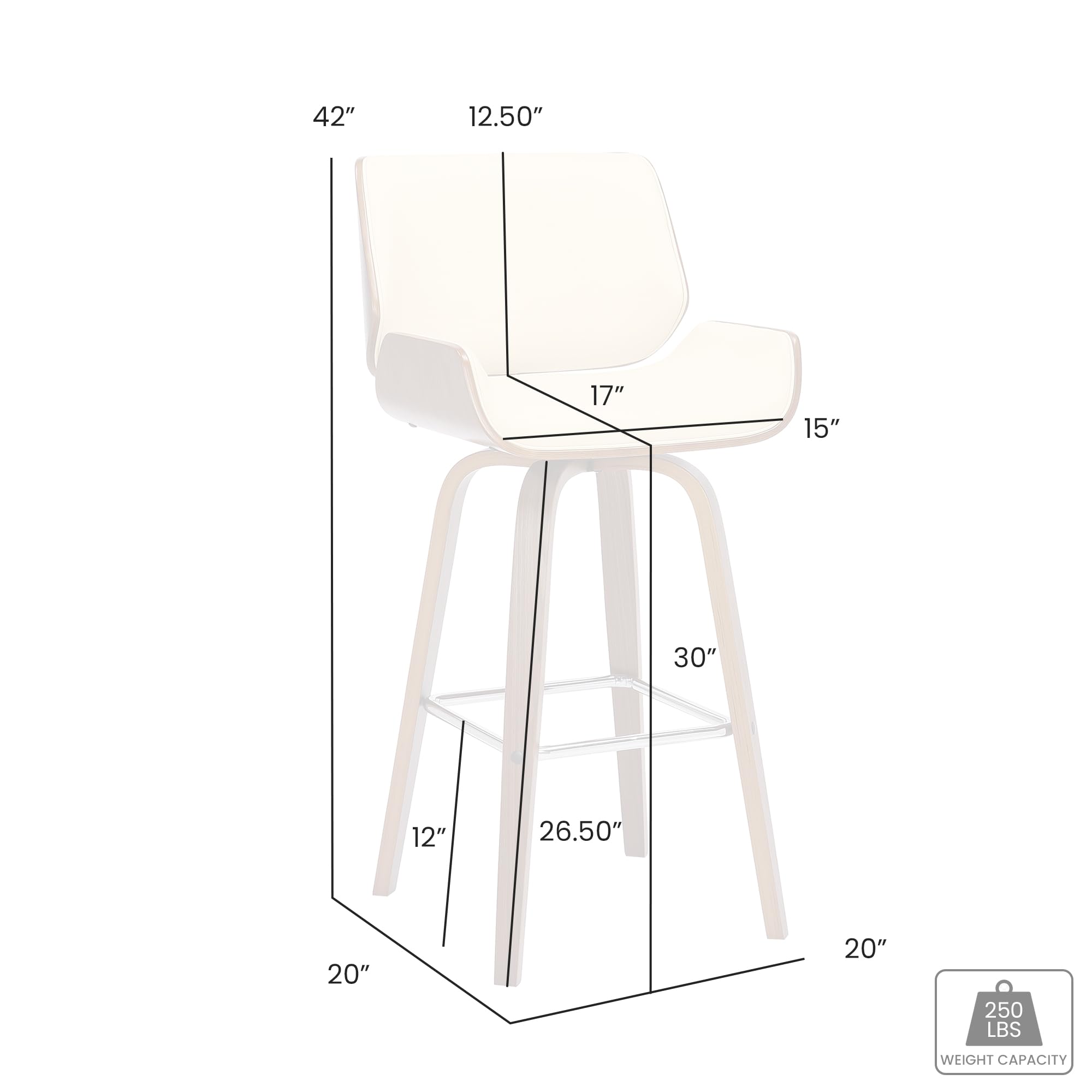 Armen Living Tyler Mid Century Modern Swivel Bar Stool - 30