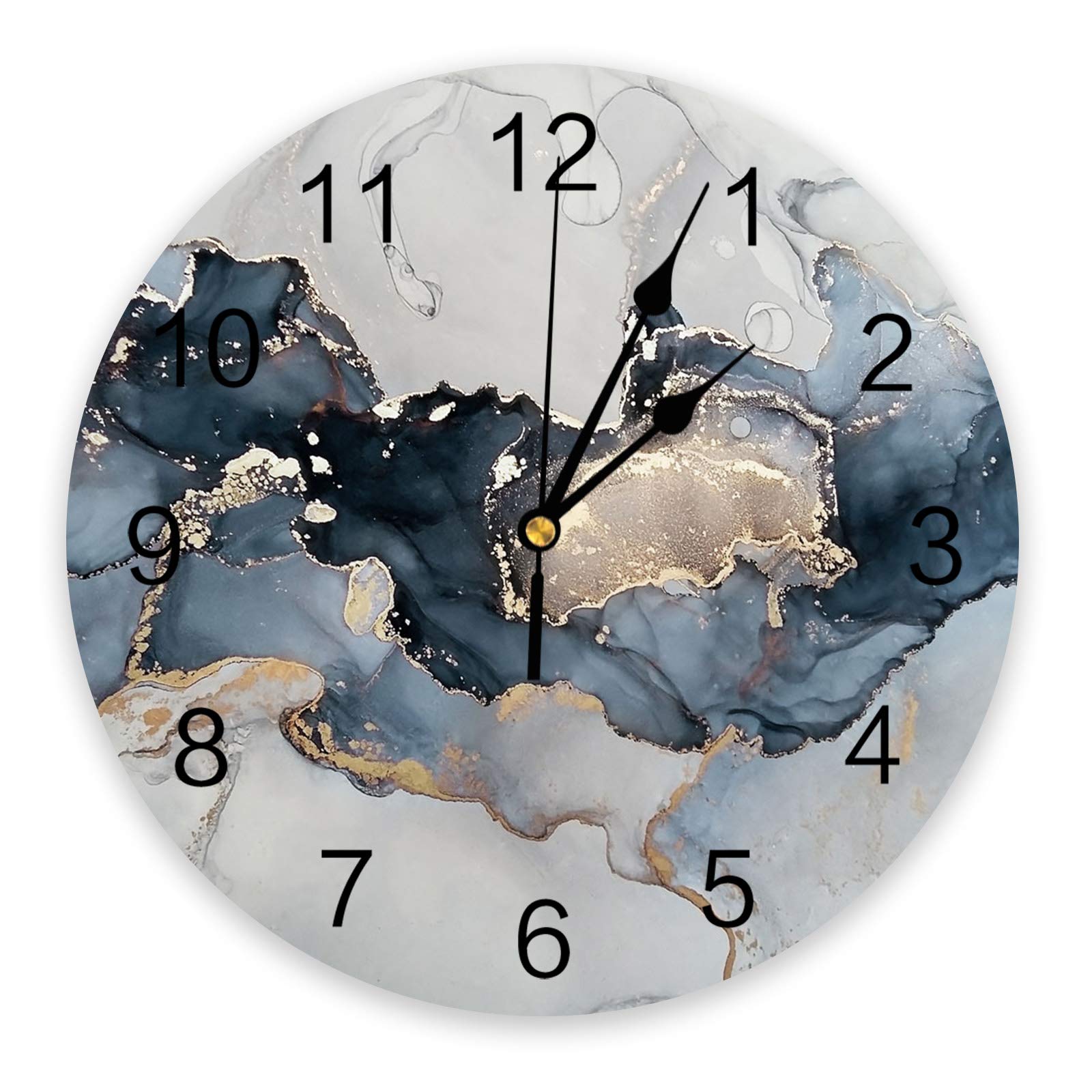 Modern Marble Texture Ink Painting Wall Clock - Silent Non-Ticking Home Decor for Bedroom, Living Room & Office - Digital Wall Clock with Elegant Design