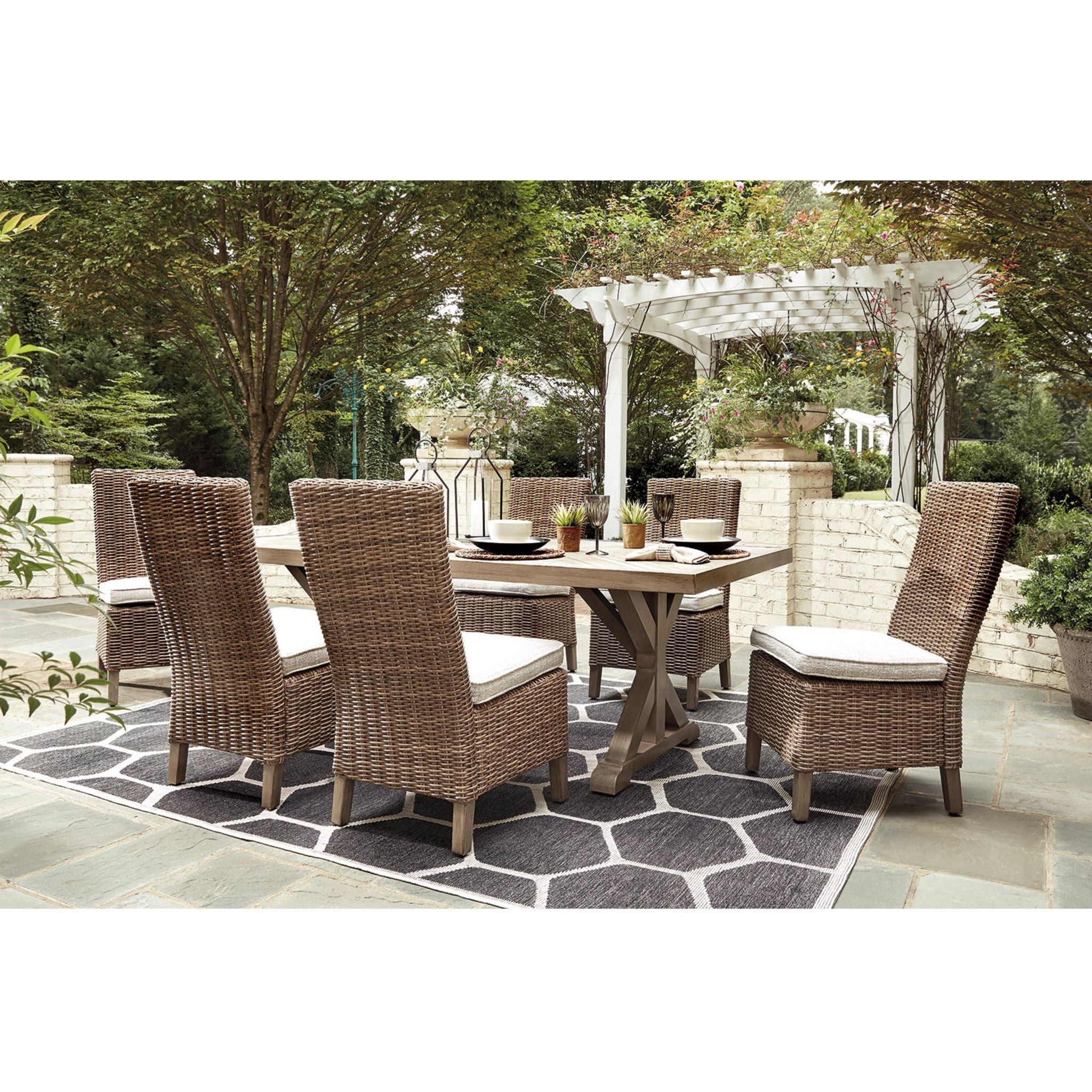 Beachcroft 7-Piece Outdoor Patio Dining Set - Beige Wicker Furniture for Garden, Backyard, Poolside & Outdoor Entertaining