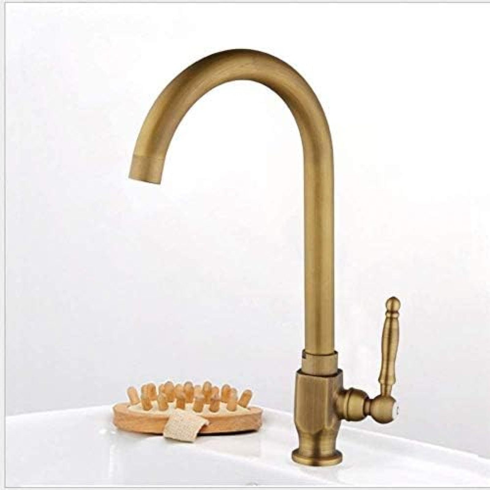 CRJUS Antique Brass Kitchen Faucet - Single Cold Water Swivel Tap with Rotating Filter Nozzle for Sink | Perfect for Vintage Style Kitchens & Farmhouse Decor