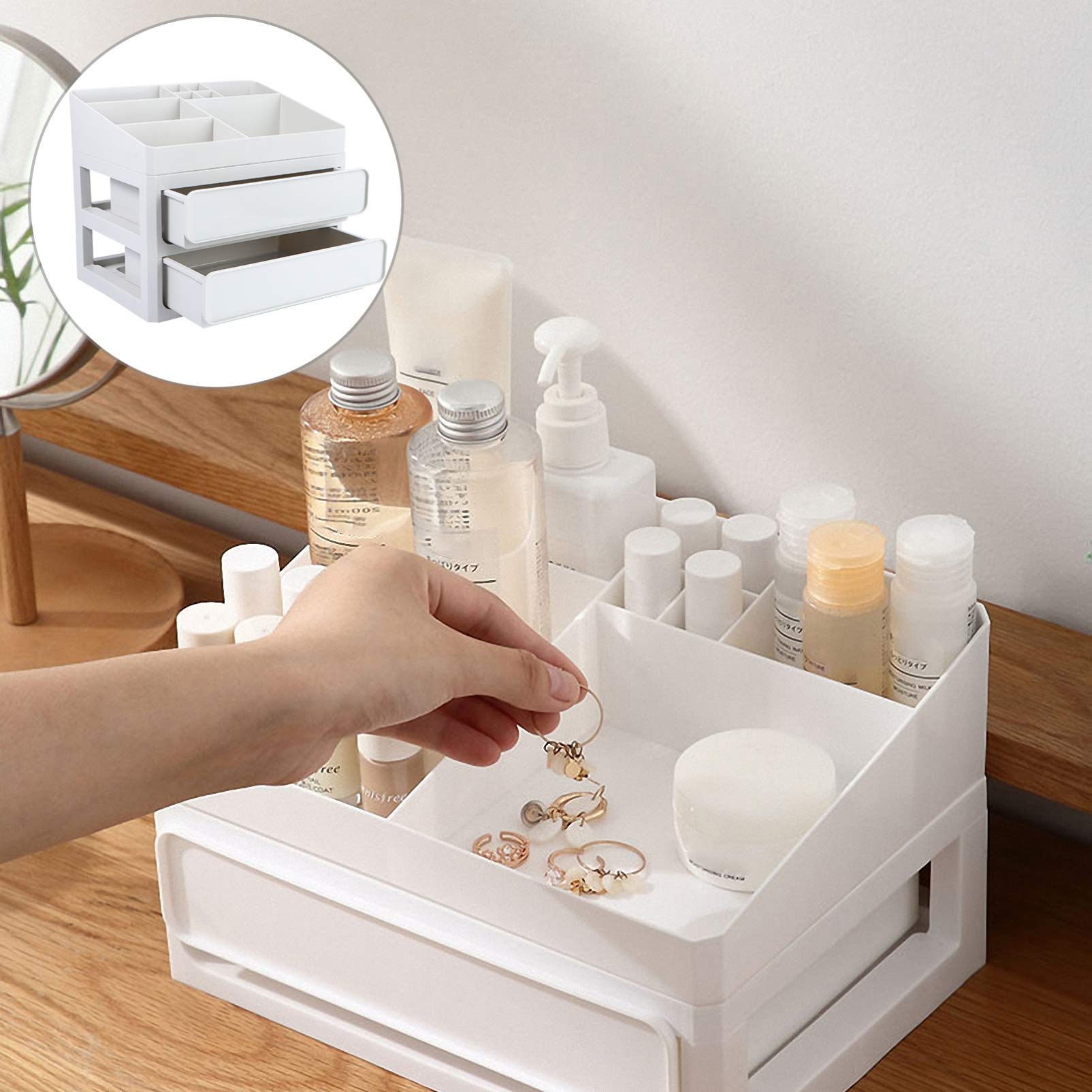 Cabilock 1-Piece Plastic Multi-Layer Drawer Storage Box - Cosmetic Organizer for Makeup, Jewelry & Small Items | Travel-Friendly Dresser Storage Case | Perfect for Vanity, Bathroom & Bedroom Organization