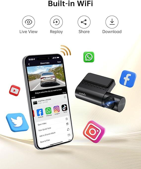 Arpha A14 1CH 4K Dash Camera with Voice Control & 24H Parking Mode - Front Car Camera for Night Vision, Loop Recording, G-Sensor - Perfect for Uber, Lyft, Taxi Drivers and Road Trips