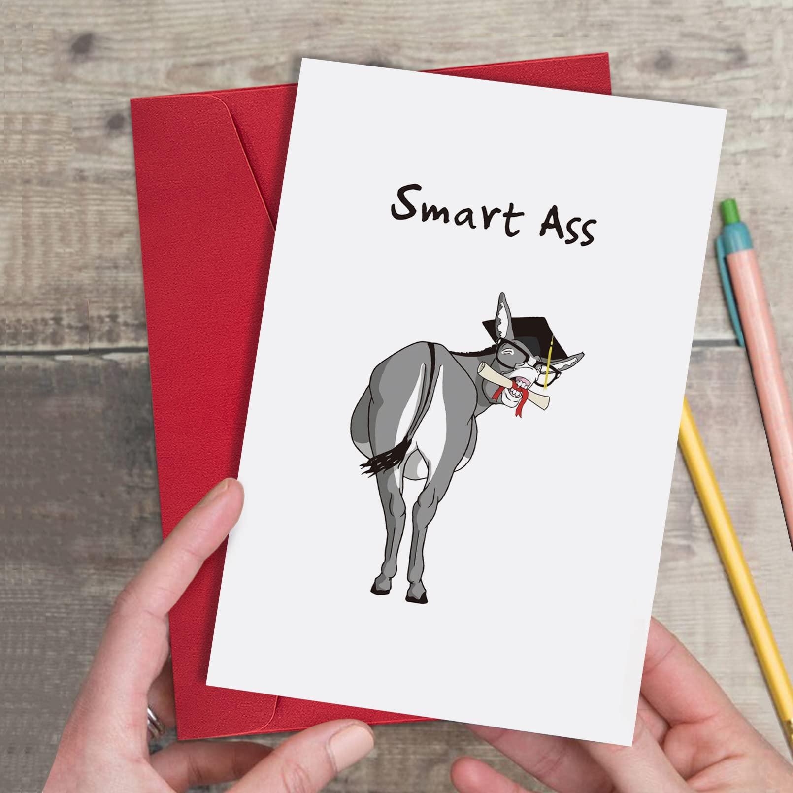 Funny Smart Ass Graduation Card - Humorous Donkey Design Graduation Greeting Card for Him & Her - Perfect Cheeky Gift for College Graduates - Great for Graduation Parties & Congratulations