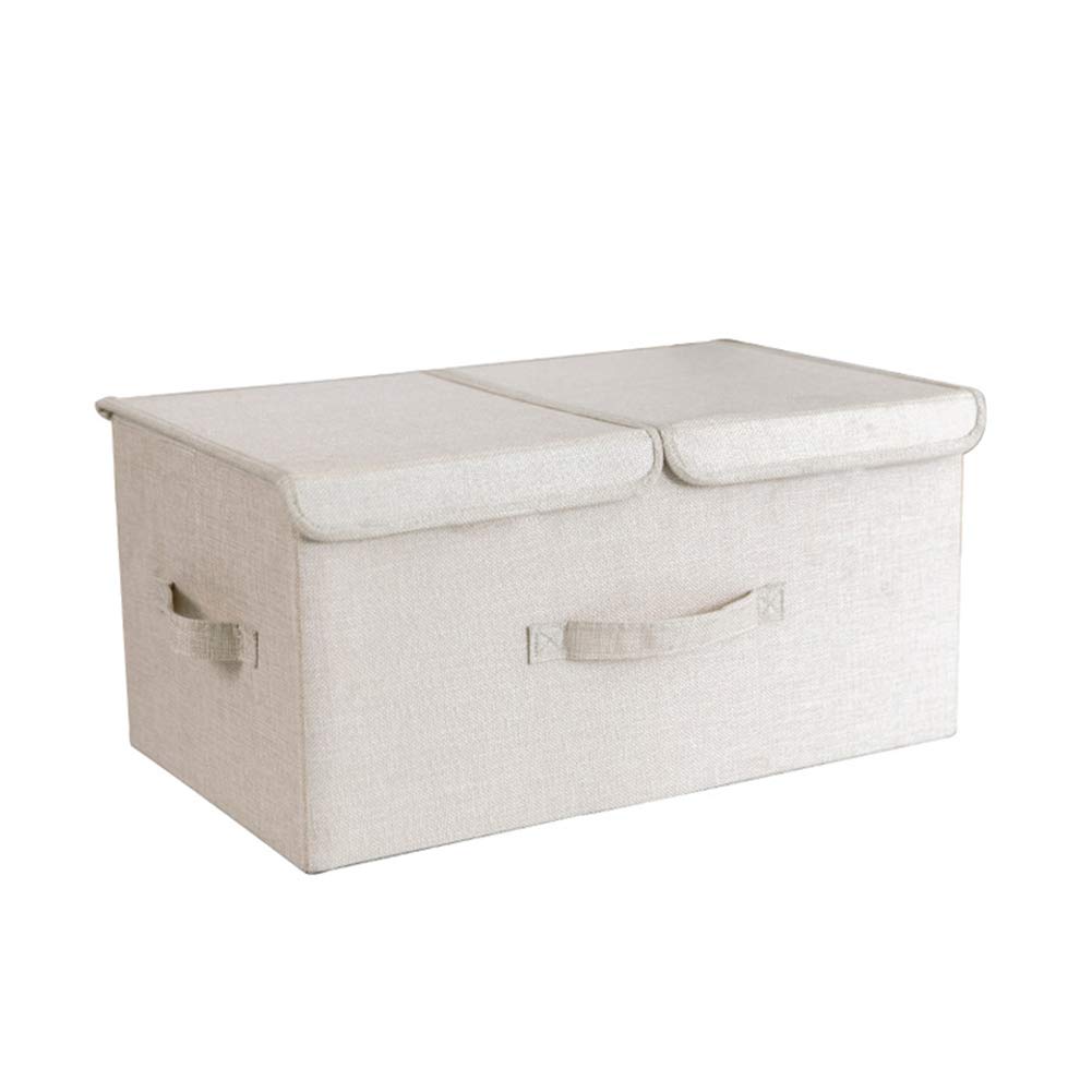 YFMMM 35L Foldable Storage Bins with Lid & Handles - White Fabric Collapsible Organizer Basket (50x30x25cm) - Perfect for Closet, Pantry, Toy & Home Organization