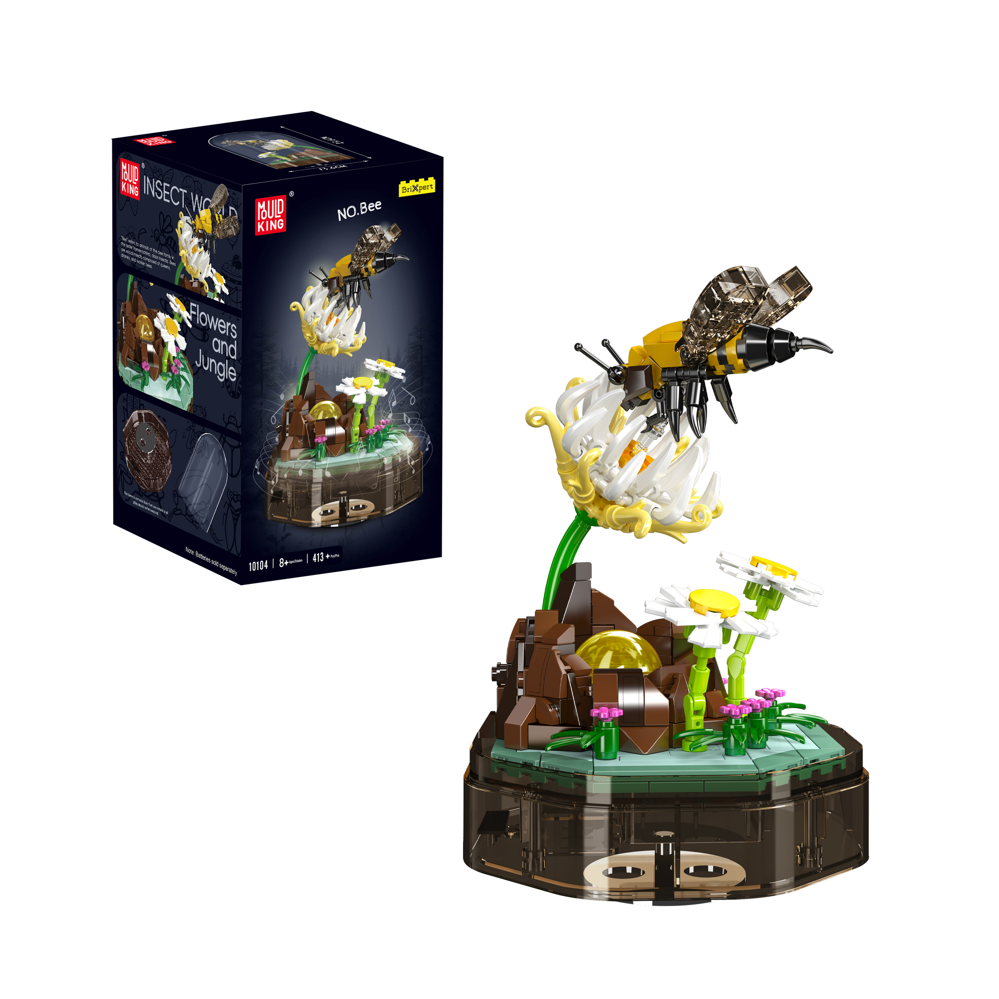 Mould King 10104 Bee Music Box Building Blocks Set - 413 Pieces DIY Model Kit for Adults & Kids | Creative Gift for Birthday, Christmas | Home Decor & Music Box Collection