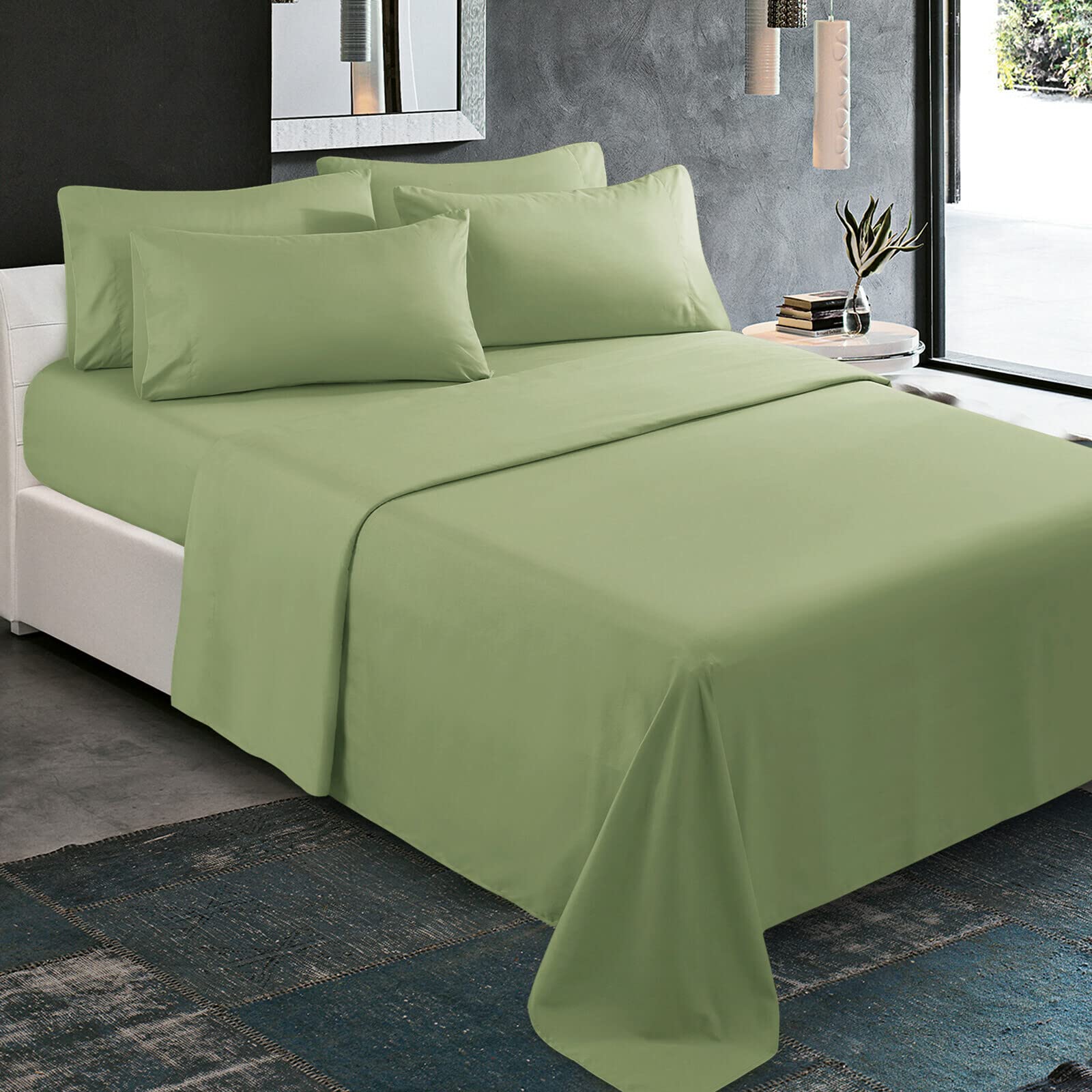 Luxury 6-Piece 100% Cotton Bed Sheet Set - Ultra Soft 800 Thread Count Hotel Quality Linen, Deep Pocket Fitted Sheet (21