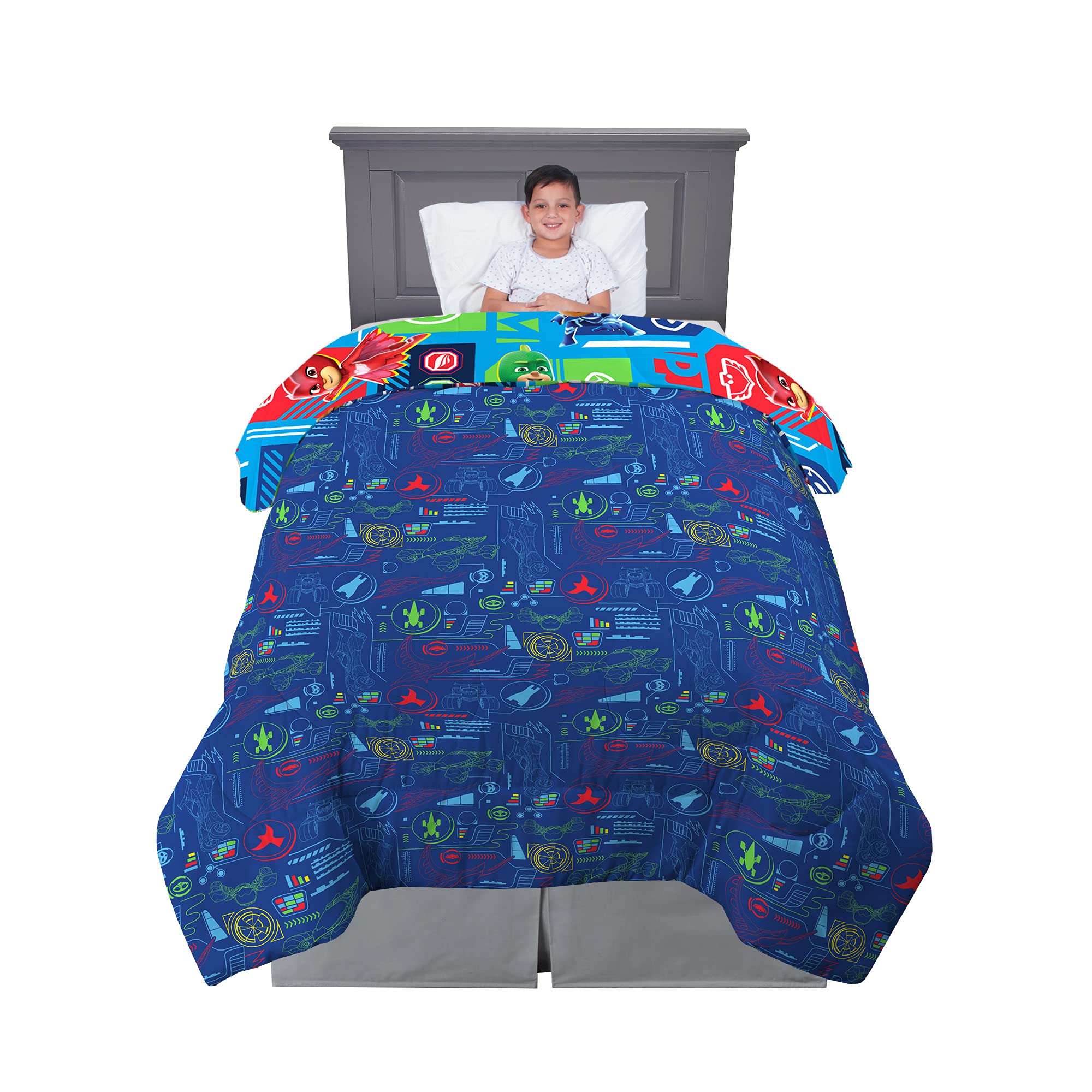 Franco Kids Bedding Soft Microfiber Comforter Set - Twin Size, PJ Masks Theme - Ultra Cozy & Hypoallergenic for Boys & Girls - Perfect for Bedrooms, Sleepovers & Kids' Rooms