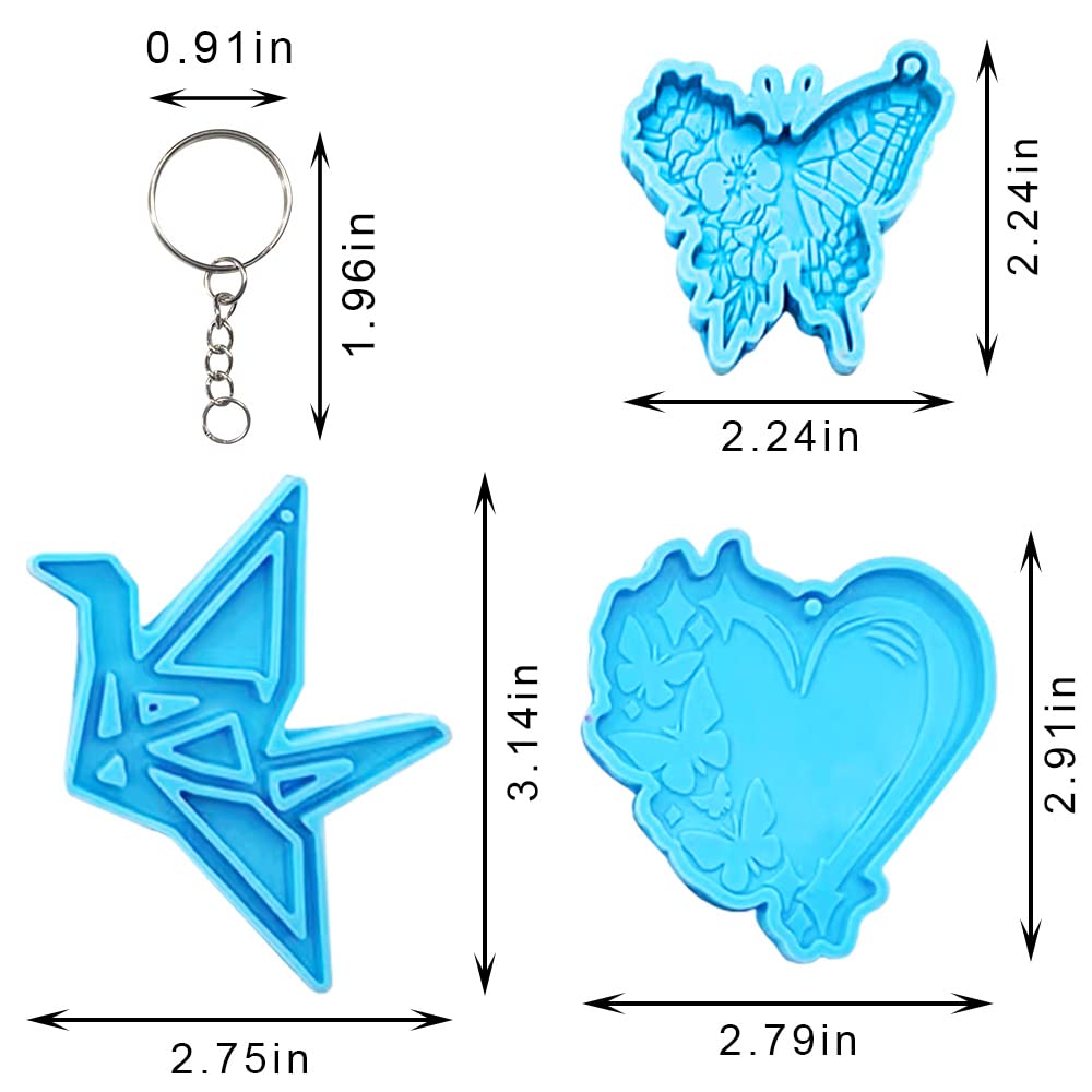 2PCS Butterfly & Paper Crane Heart Silicone Resin Keychain Molds - DIY Epoxy Resin Jewelry Making Kit for Kids & Adults - Perfect for Handmade Gifts, Party Favors, and Craft Projects