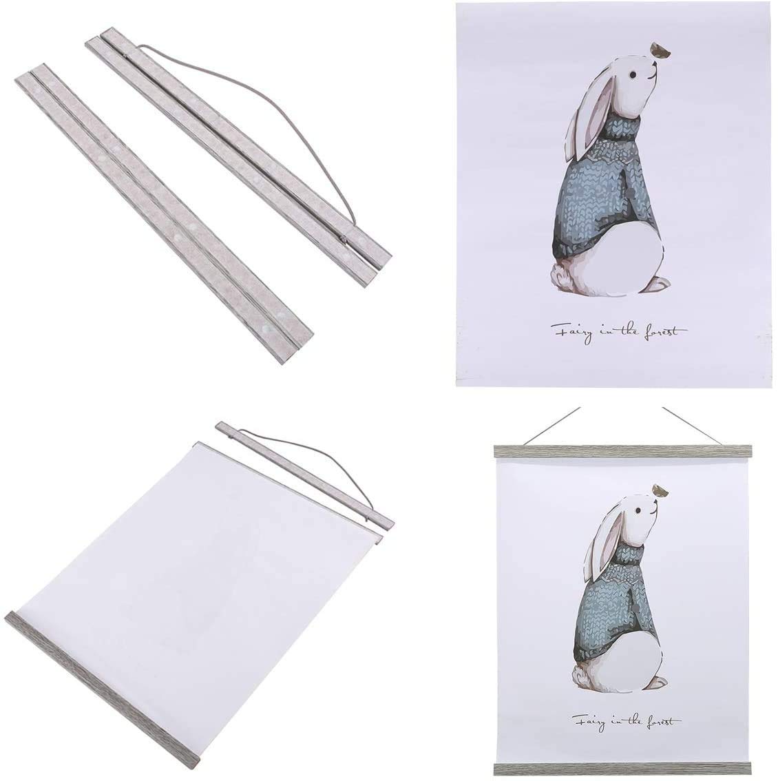 2 Pack Magnetic Poster Hanger Frame Set - Light Wood Finish for 24x36, 24x32, 24x18 Inch Art Prints & Canvas - Easy Hanging Kit with Dowel (Grey, 24