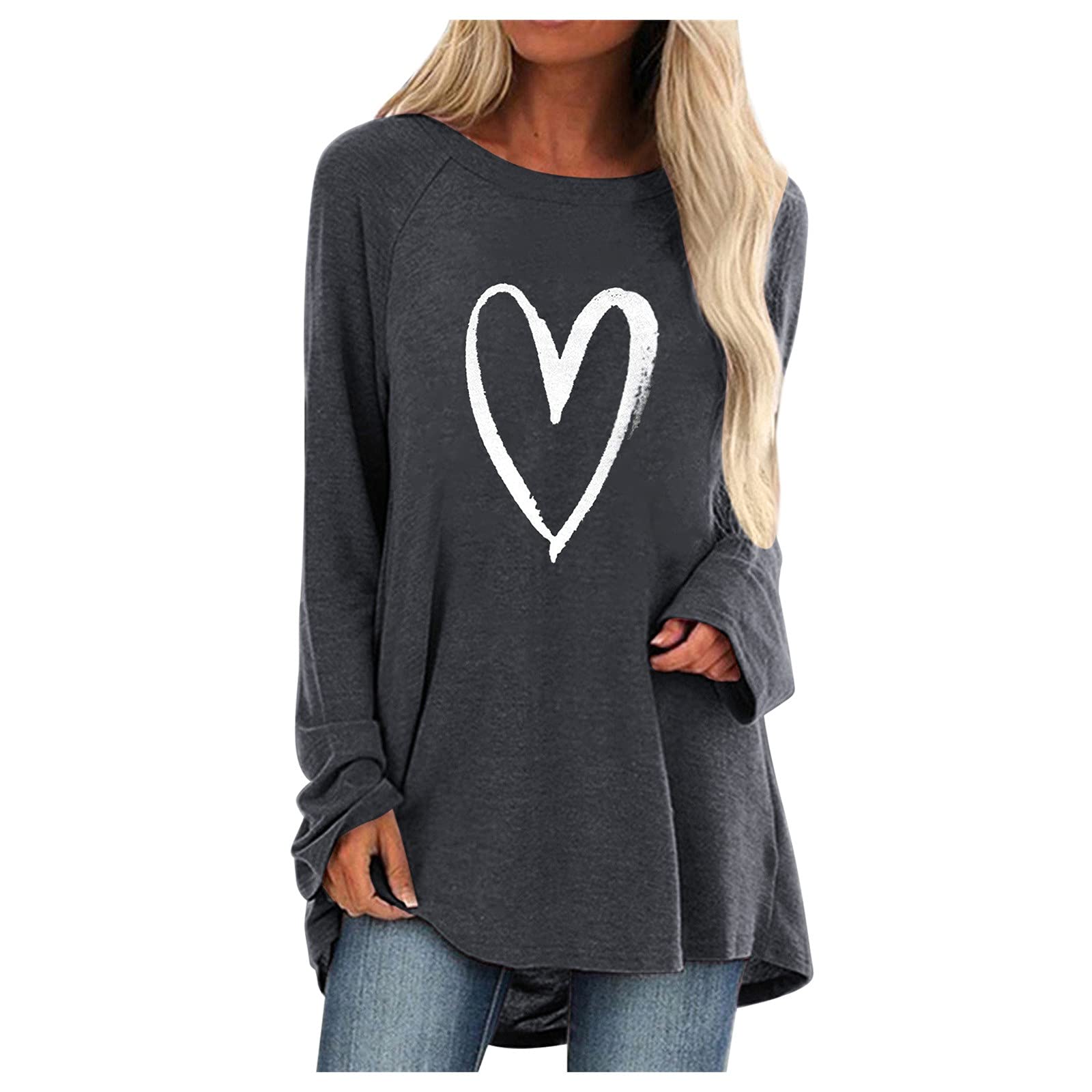 Eoailr Women's Long Sleeve Tunic Tops - Crew Neck Pullover Blouse with Cute Print, Swing Shirt Dress for Casual Wear & Office Outfits