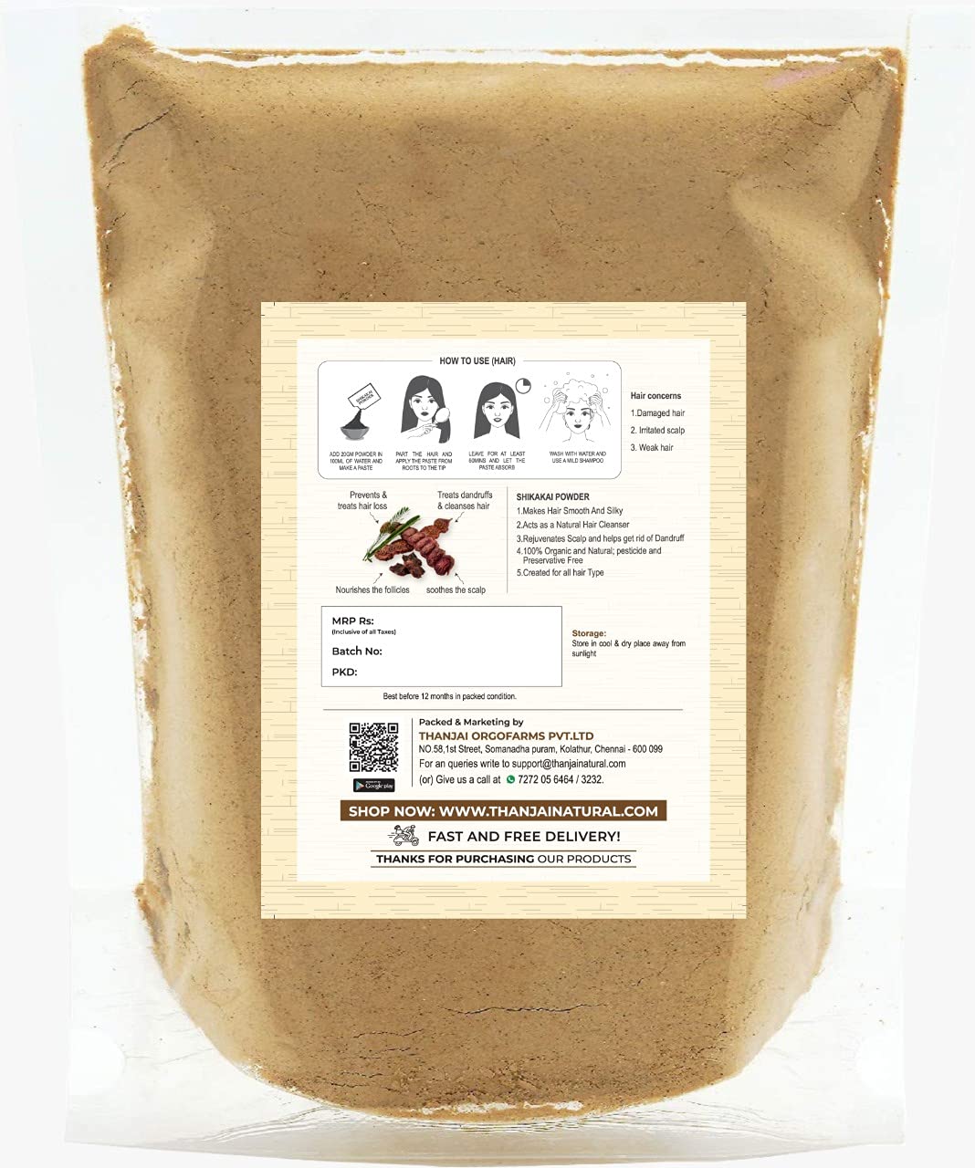 **Thanjai Natural Shikakai Powder (Acacia Concinna) 500gm | 100% Pure & Natural Hair Cleanser for Damaged & Weak Hair | Homemade Ayurvedic Hair Pack Powder for Shine & Growth | Perfect for DIY Hair Care & Scalp Treatment**