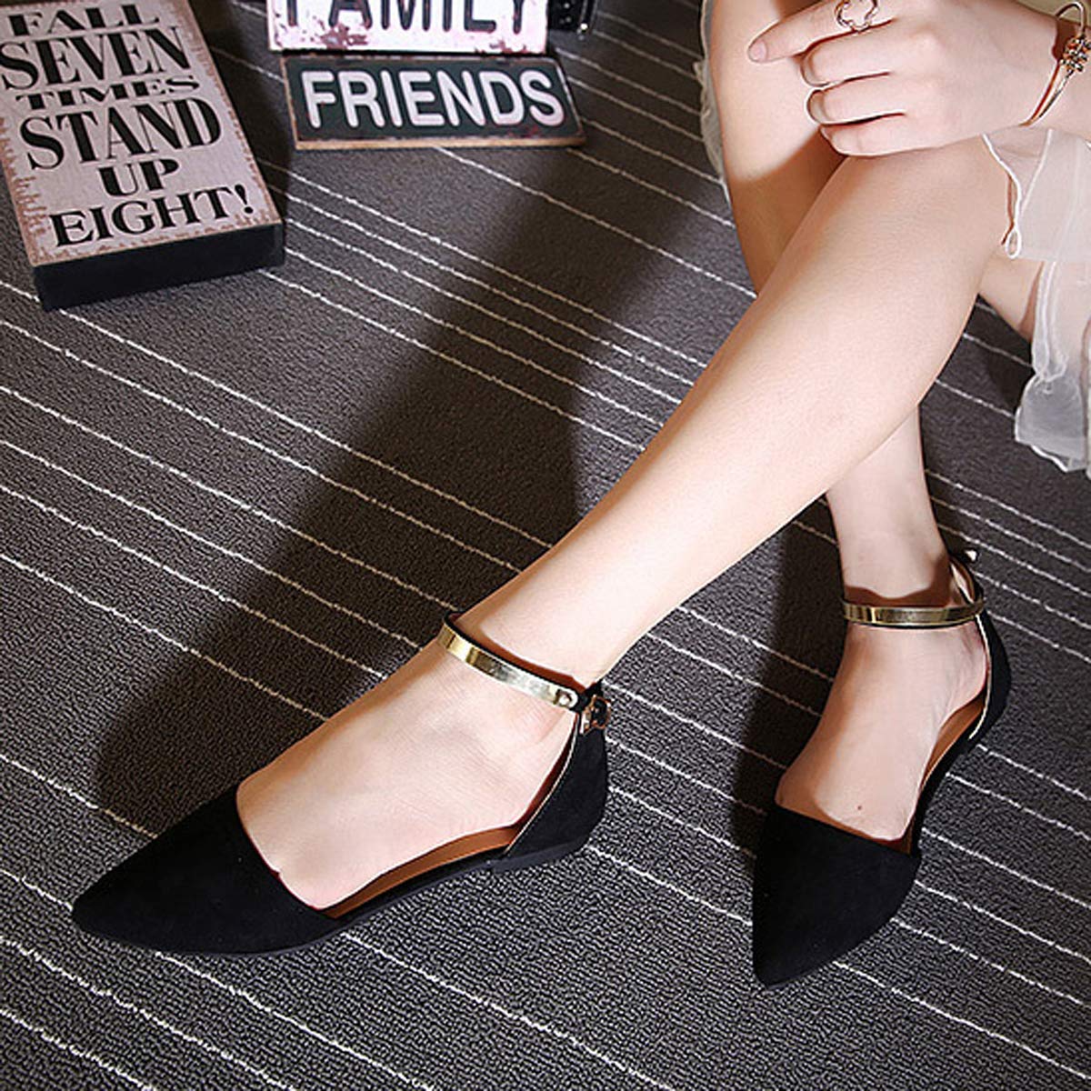 Dear Time Women's Ankle Strap Flat Sandal Shoes - Summer Pointed Toe Ballet Flats for Casual Wear, Beach & Vacation Outfits