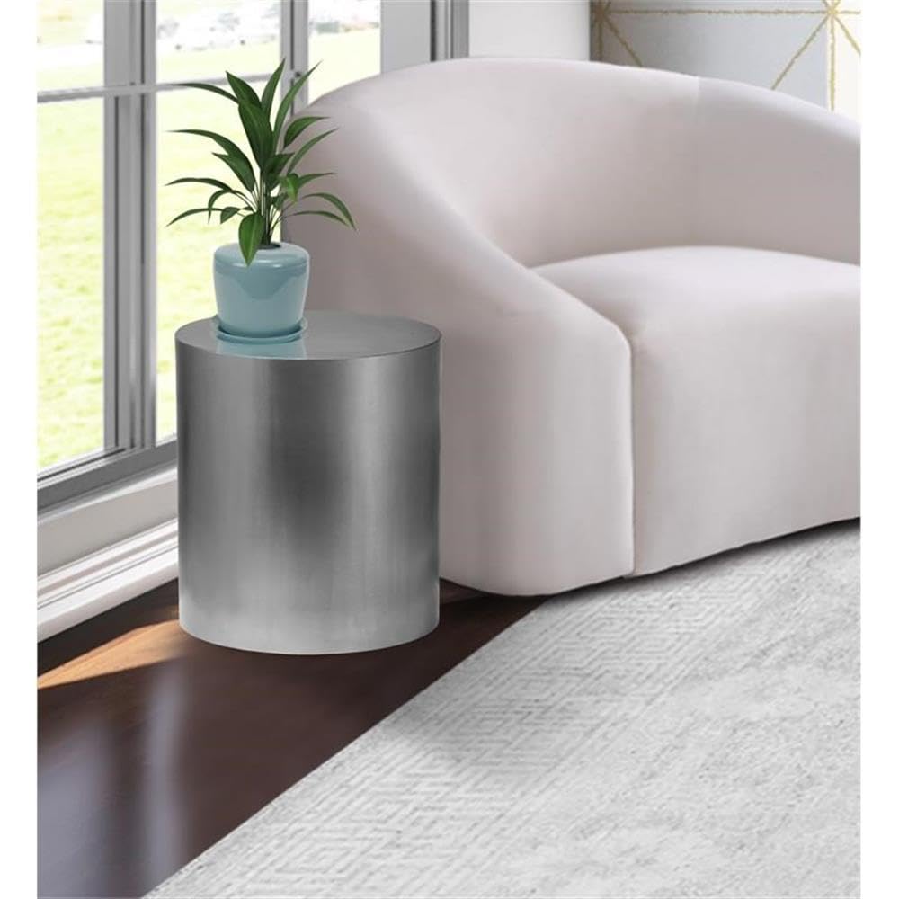 Modern Chrome Round Metal End Table - Trent Home Cylinder Side Table for Living Room, Bedroom & Office - Stylish Contemporary Accent Table for Small Spaces